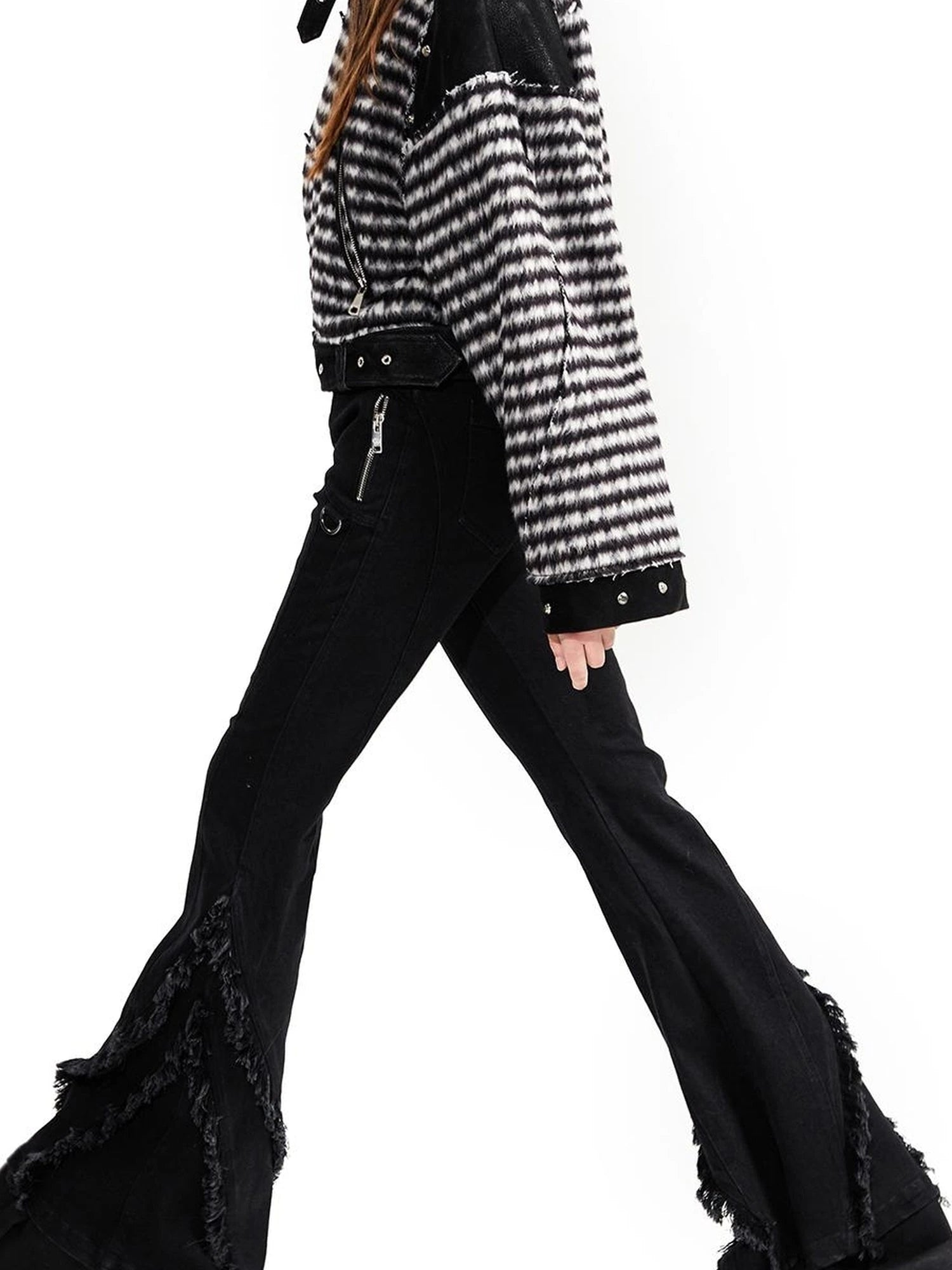 Original Design Flared Denim With Fringe Hem