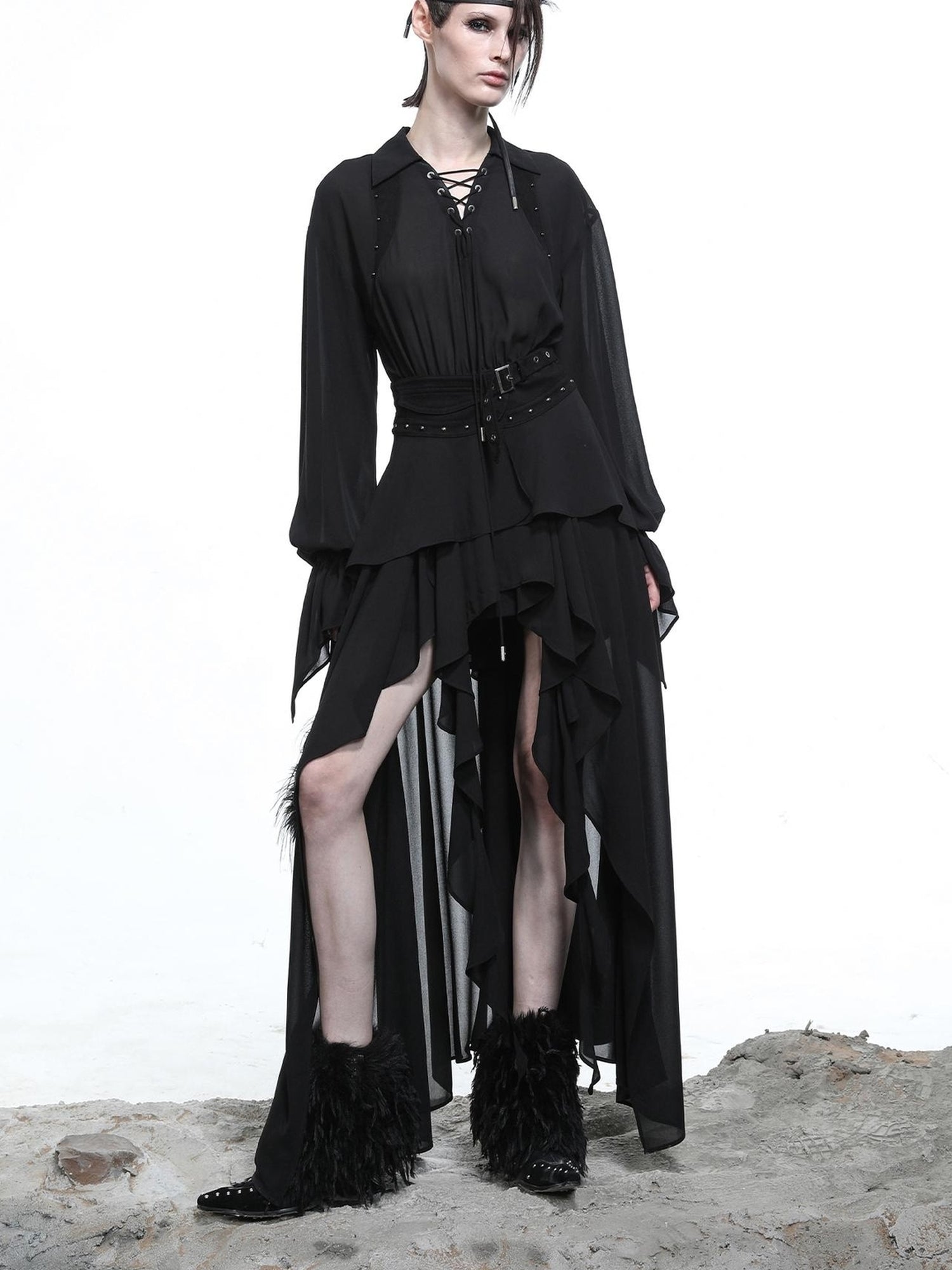 NN NORTH NODE Petal Frilled Chiffon Layered Dress