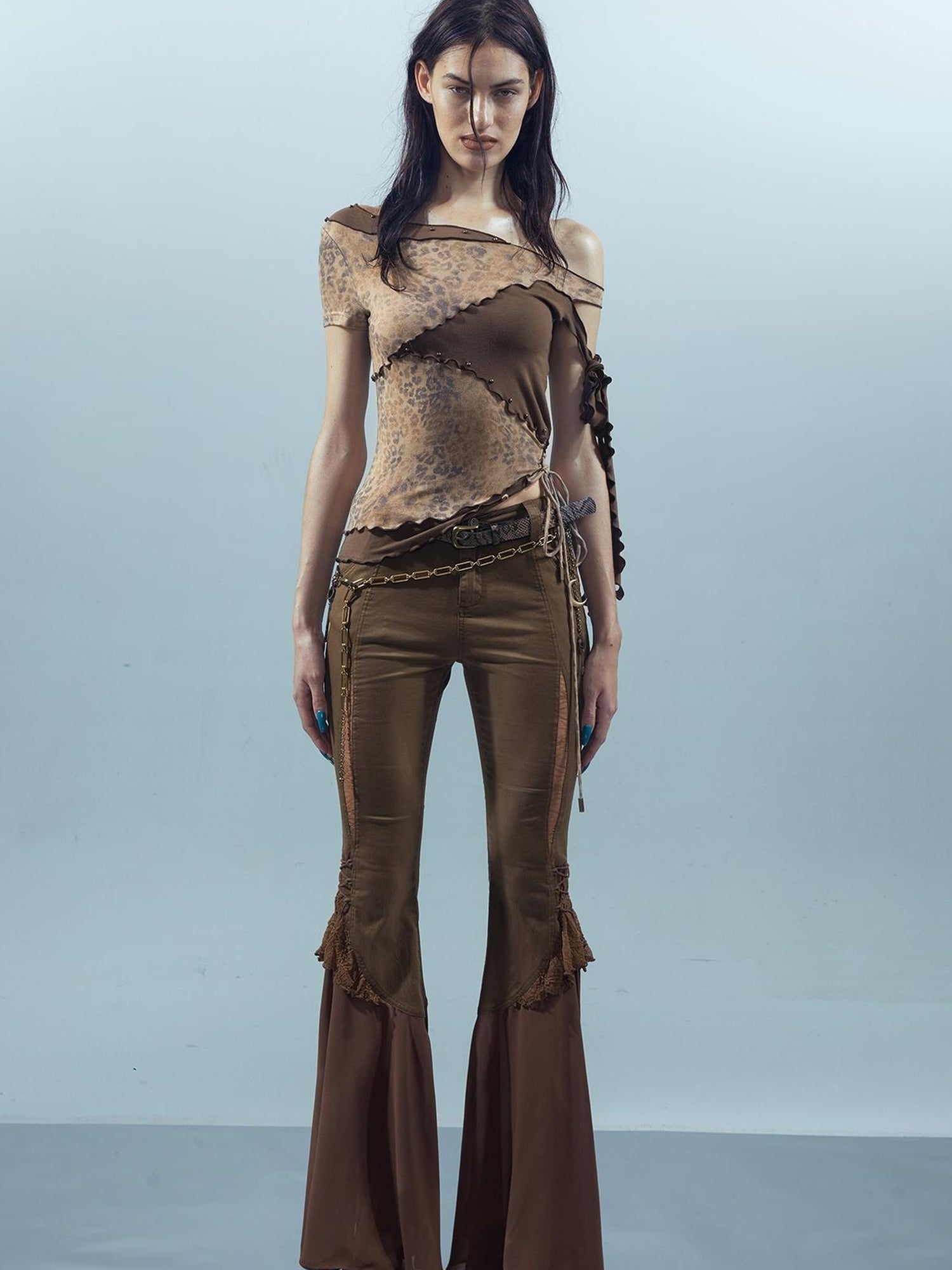 UpdateNN NORTH NODE Piscean Loom Ethereal Threads Asymmetric Knot V-Neck T-Shirt Long-Sleeve