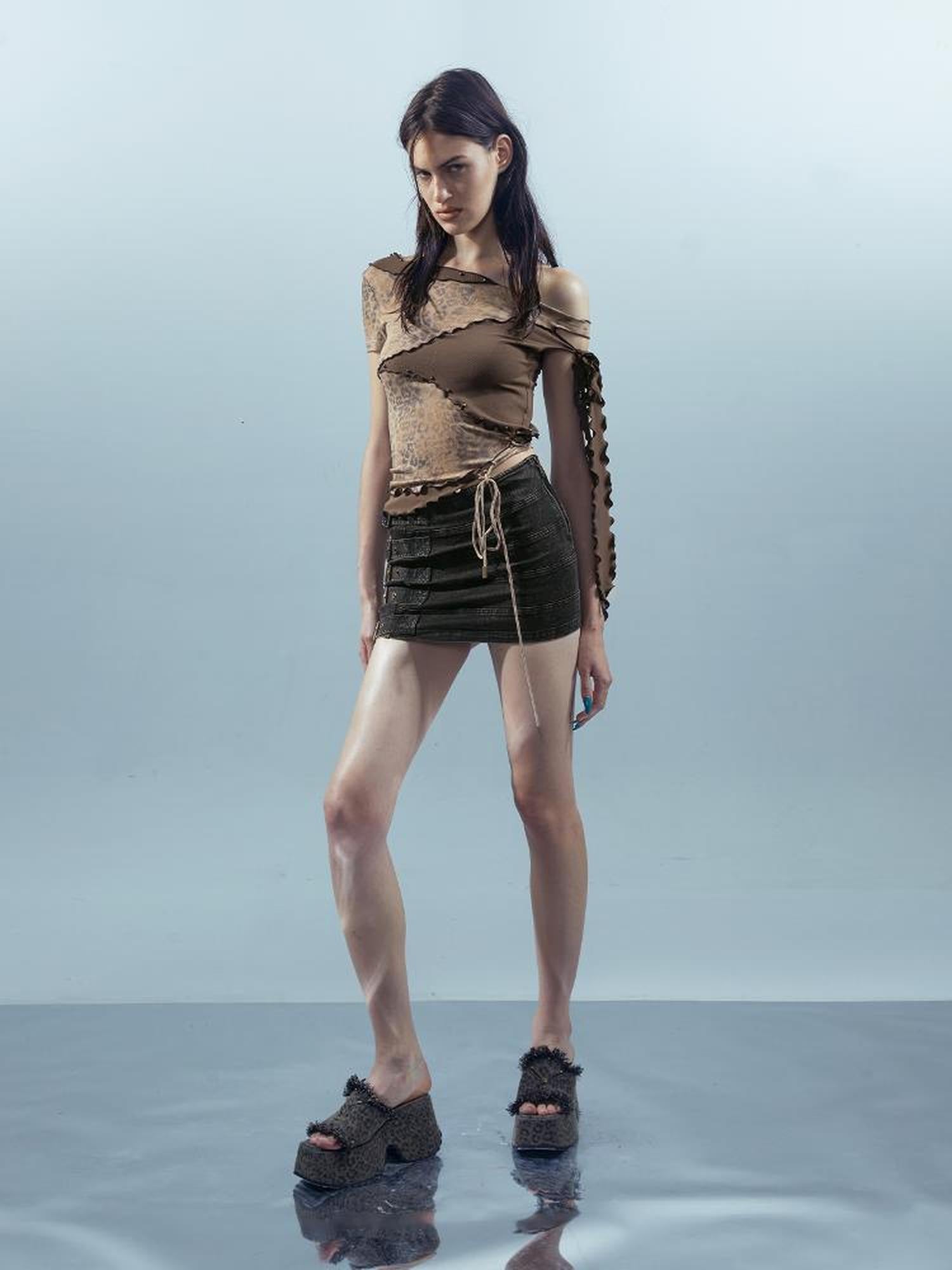 UpdateNN NORTH NODE Piscean Loom Ethereal Threads Asymmetric Knot V-Neck T-Shirt Long-Sleeve