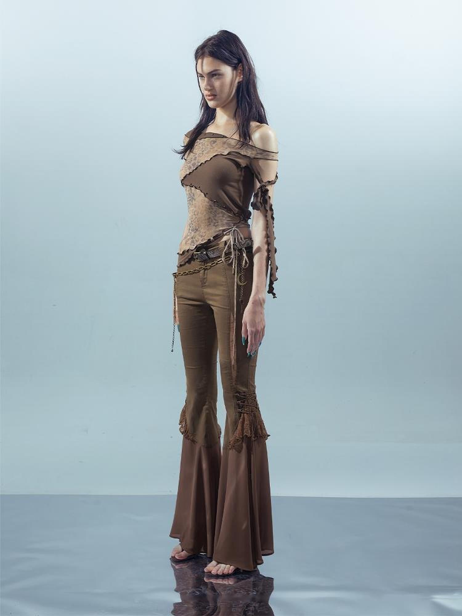 UpdateNN NORTH NODE Piscean Loom Ethereal Threads Asymmetric Knot V-Neck T-Shirt Long-Sleeve