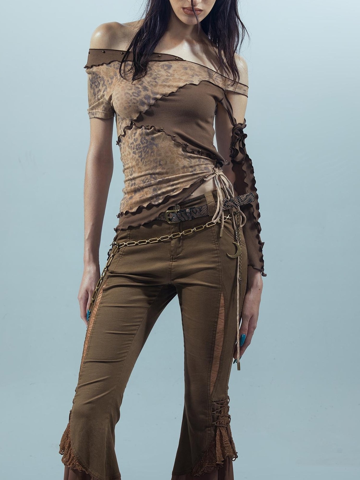 UpdateNN NORTH NODE Piscean Loom Ethereal Threads Asymmetric Knot V-Neck T-Shirt Long-Sleeve