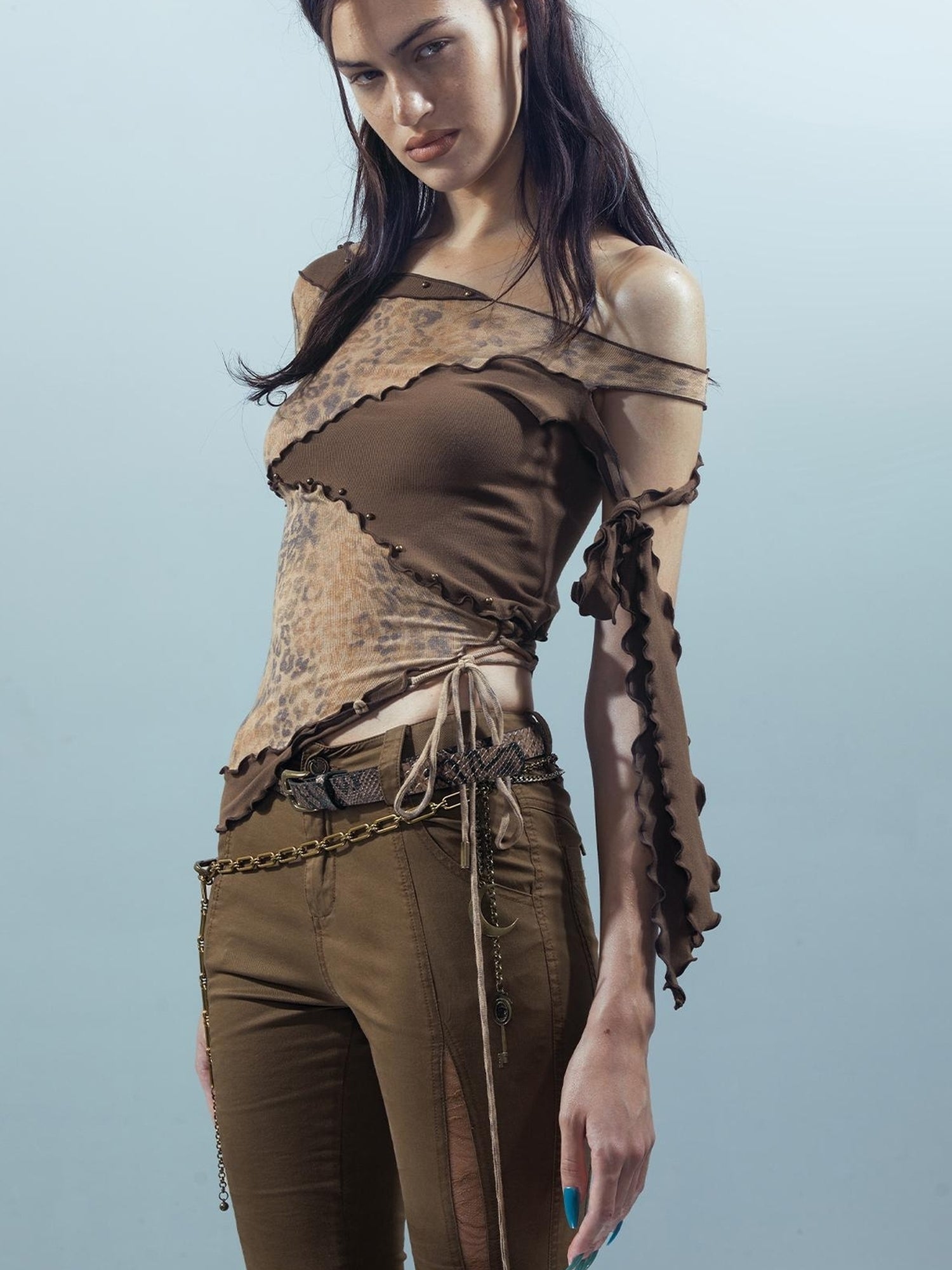 UpdateNN NORTH NODE Piscean Loom Ethereal Threads Asymmetric Knot V-Neck T-Shirt Long-Sleeve