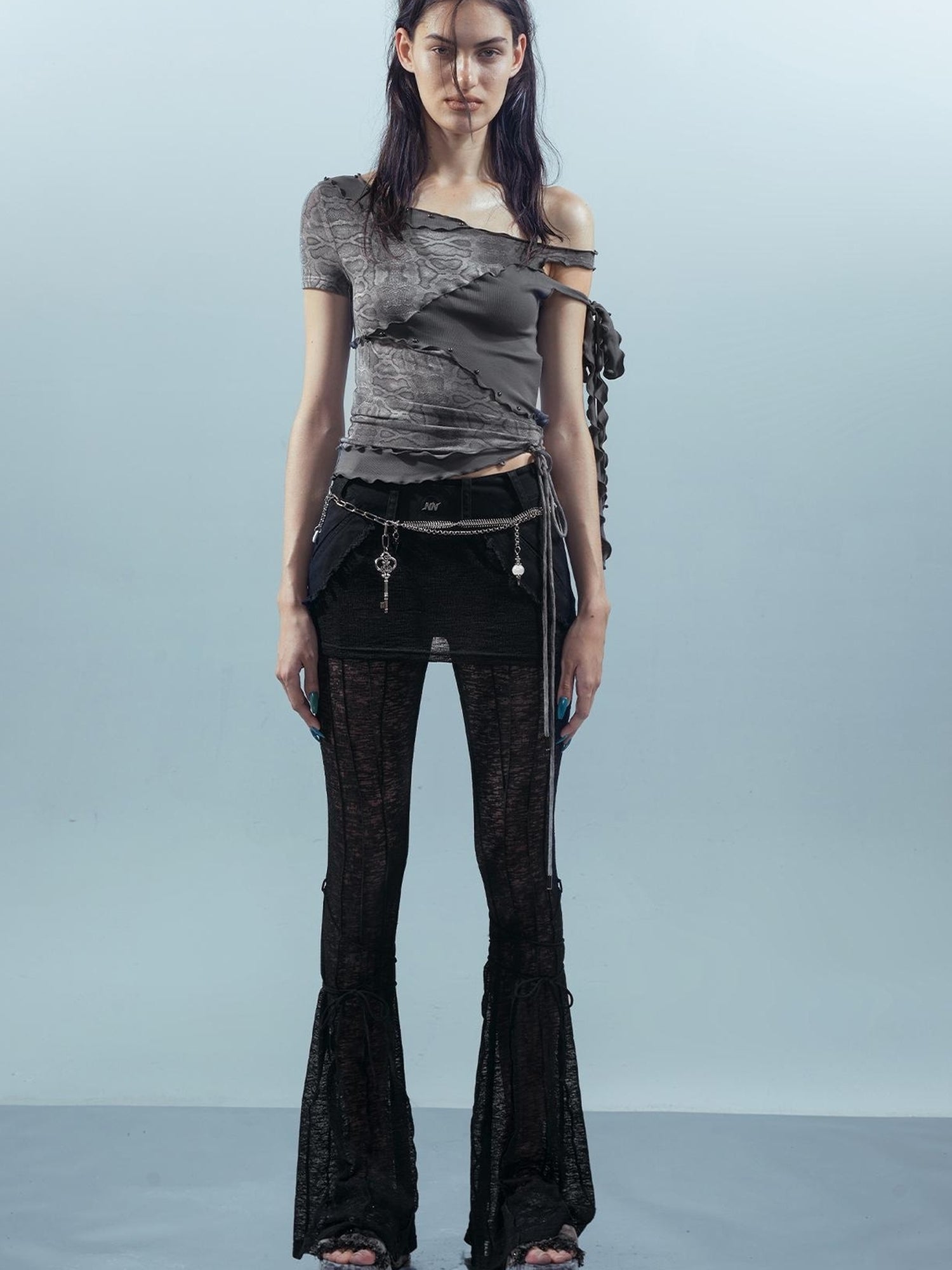 UpdateNN NORTH NODE Piscean Loom Ethereal Threads Asymmetric Knot V-Neck T-Shirt Long-Sleeve