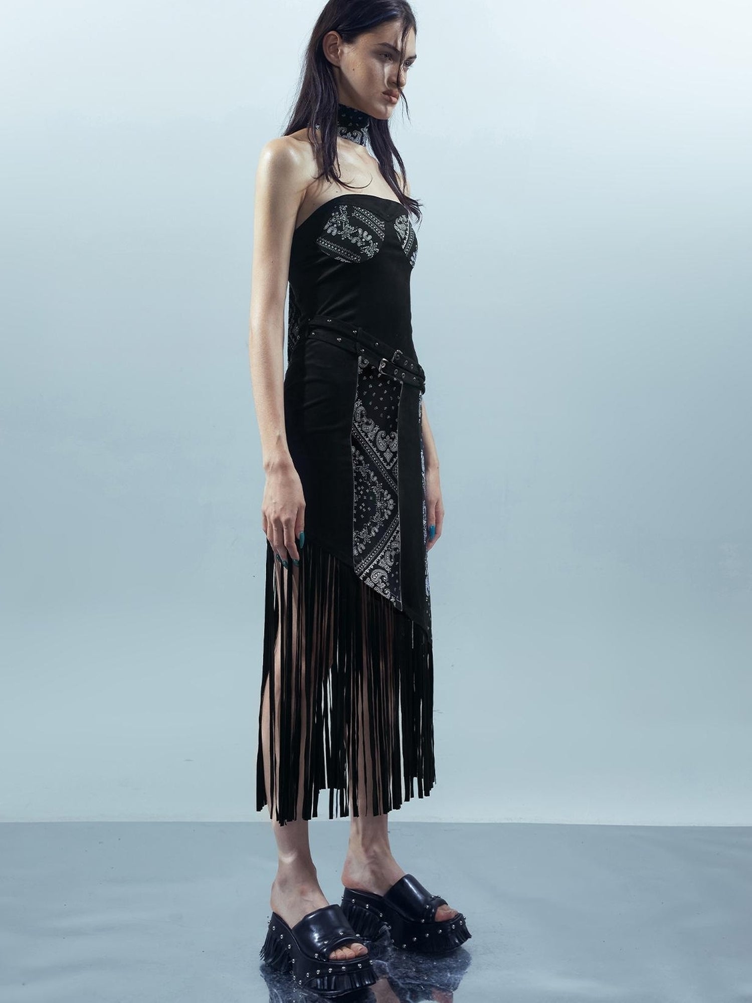 UpdateNN NORTH NODE Piscean Loom Ethereal Threads Fringe Trim Dress