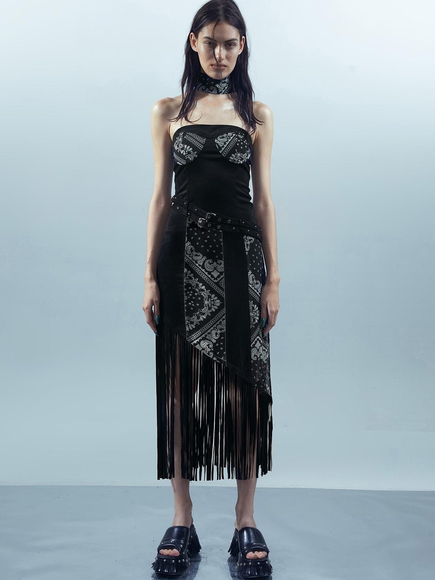 UpdateNN NORTH NODE Piscean Loom Ethereal Threads Fringe Trim Dress