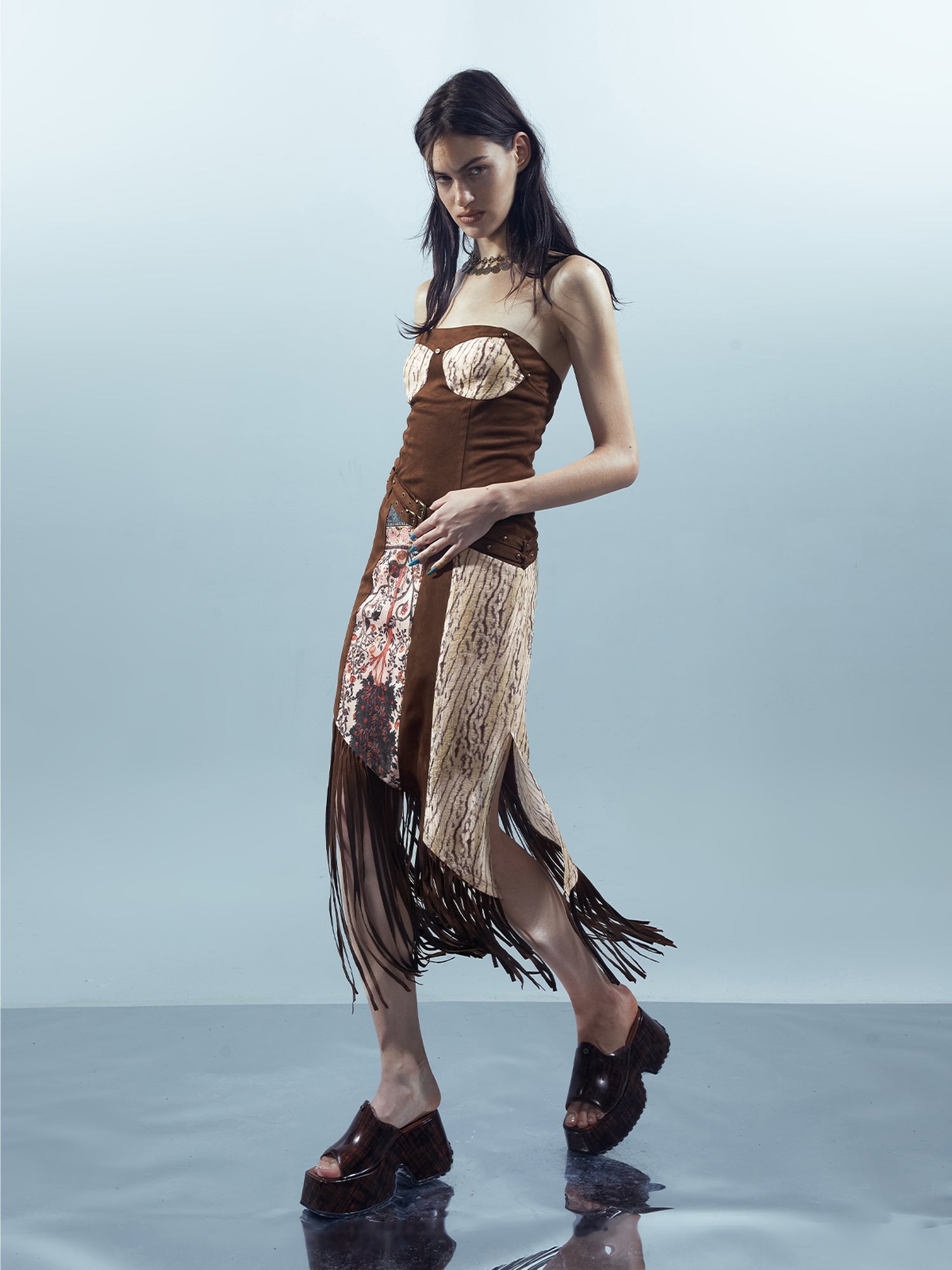 UpdateNN NORTH NODE Piscean Loom Ethereal Threads Fringe Trim Dress