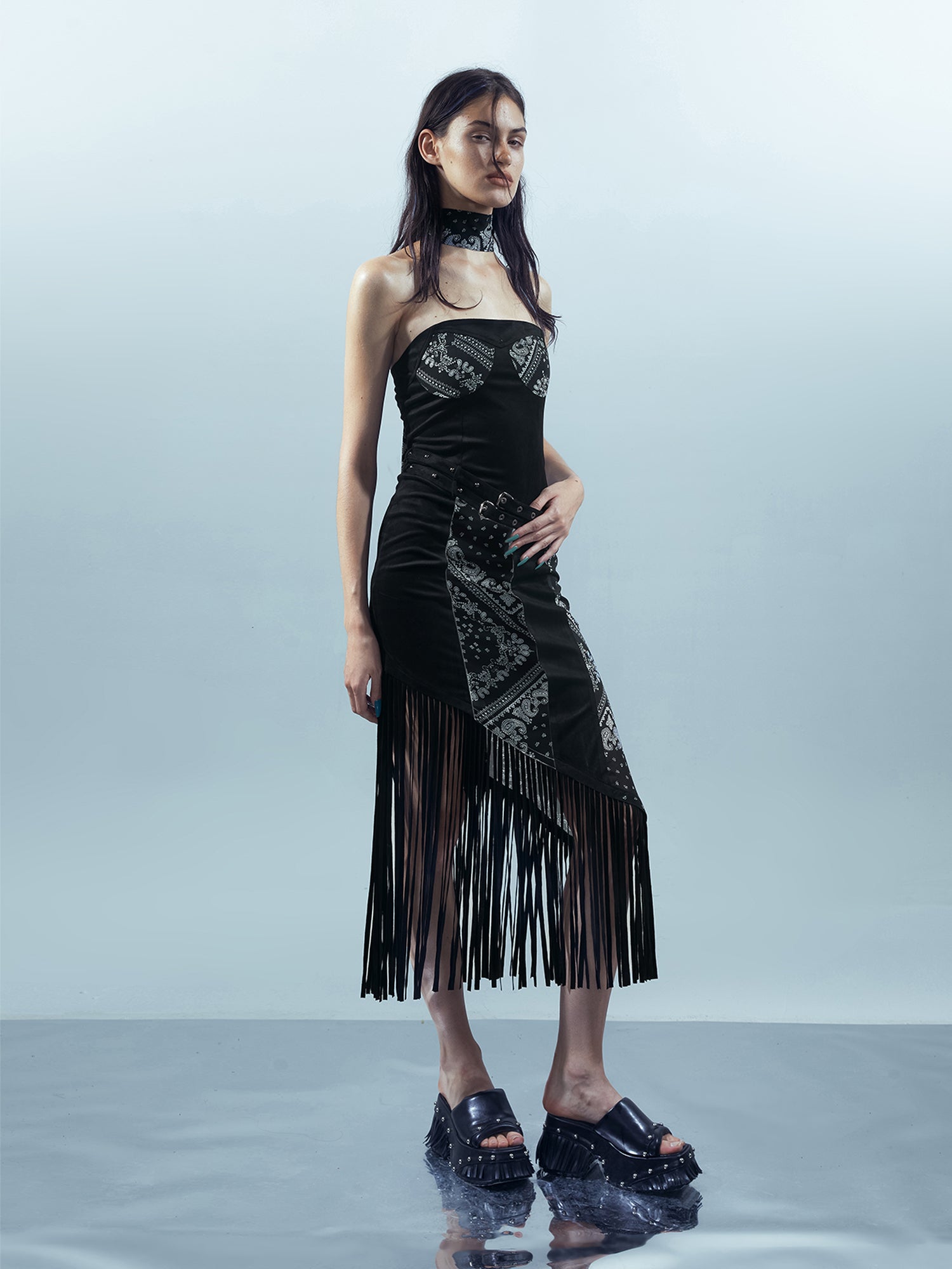 UpdateNN NORTH NODE Piscean Loom Ethereal Threads Fringe Trim Dress