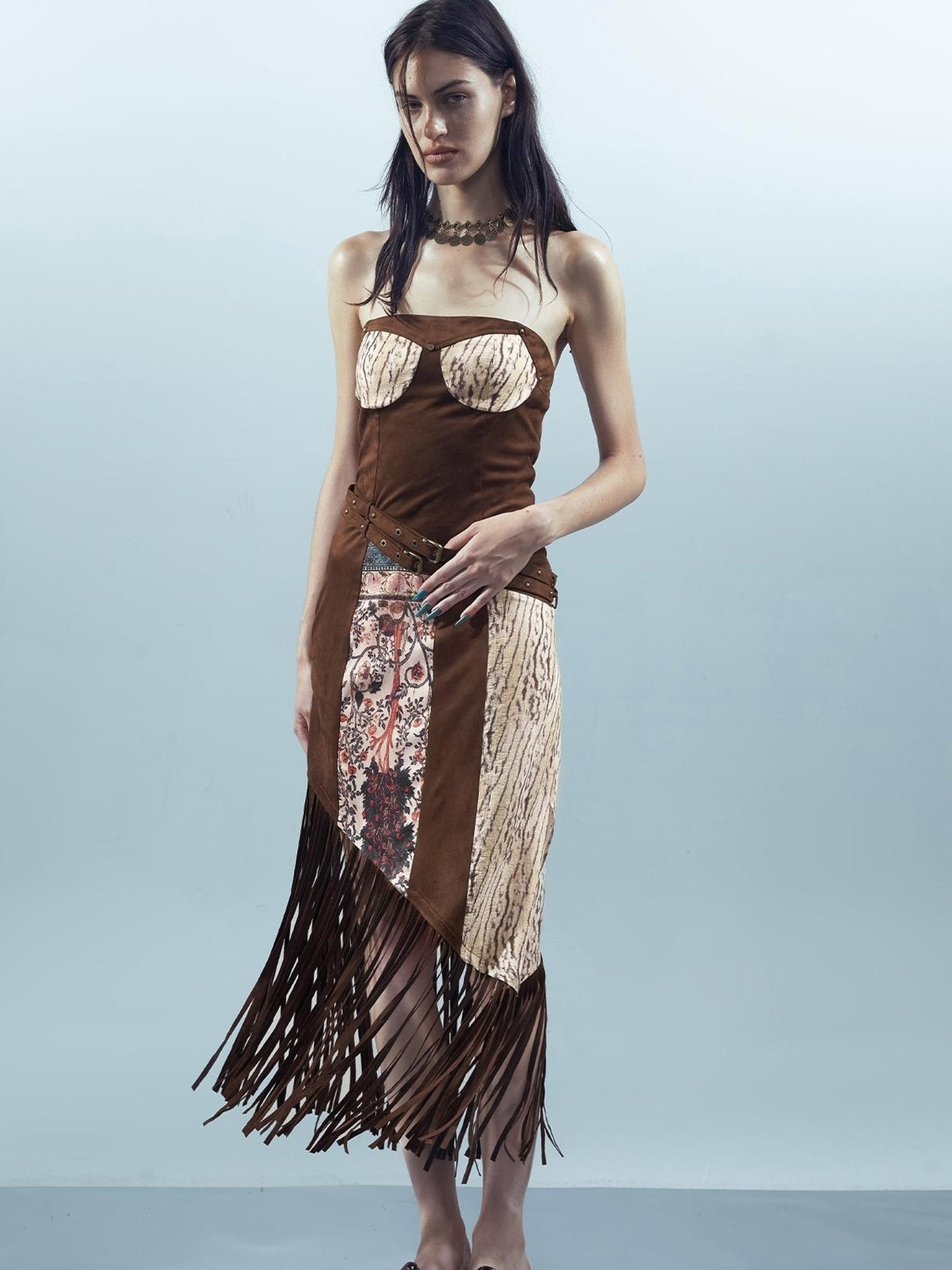 UpdateNN NORTH NODE Piscean Loom Ethereal Threads Fringe Trim Dress