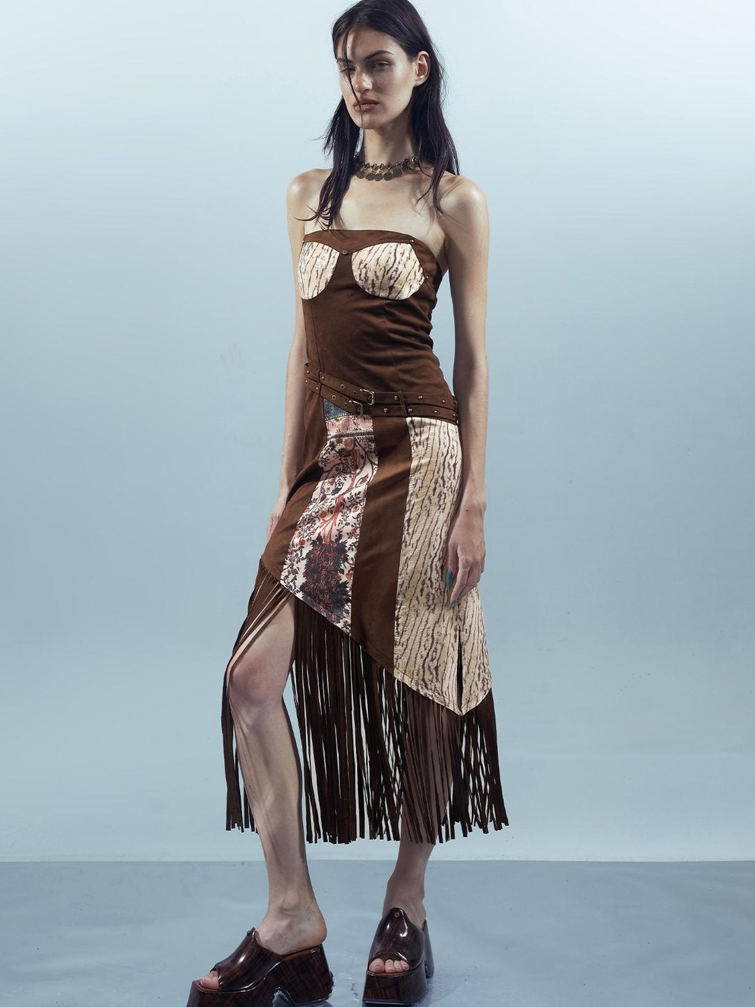 UpdateNN NORTH NODE Piscean Loom Ethereal Threads Fringe Trim Dress