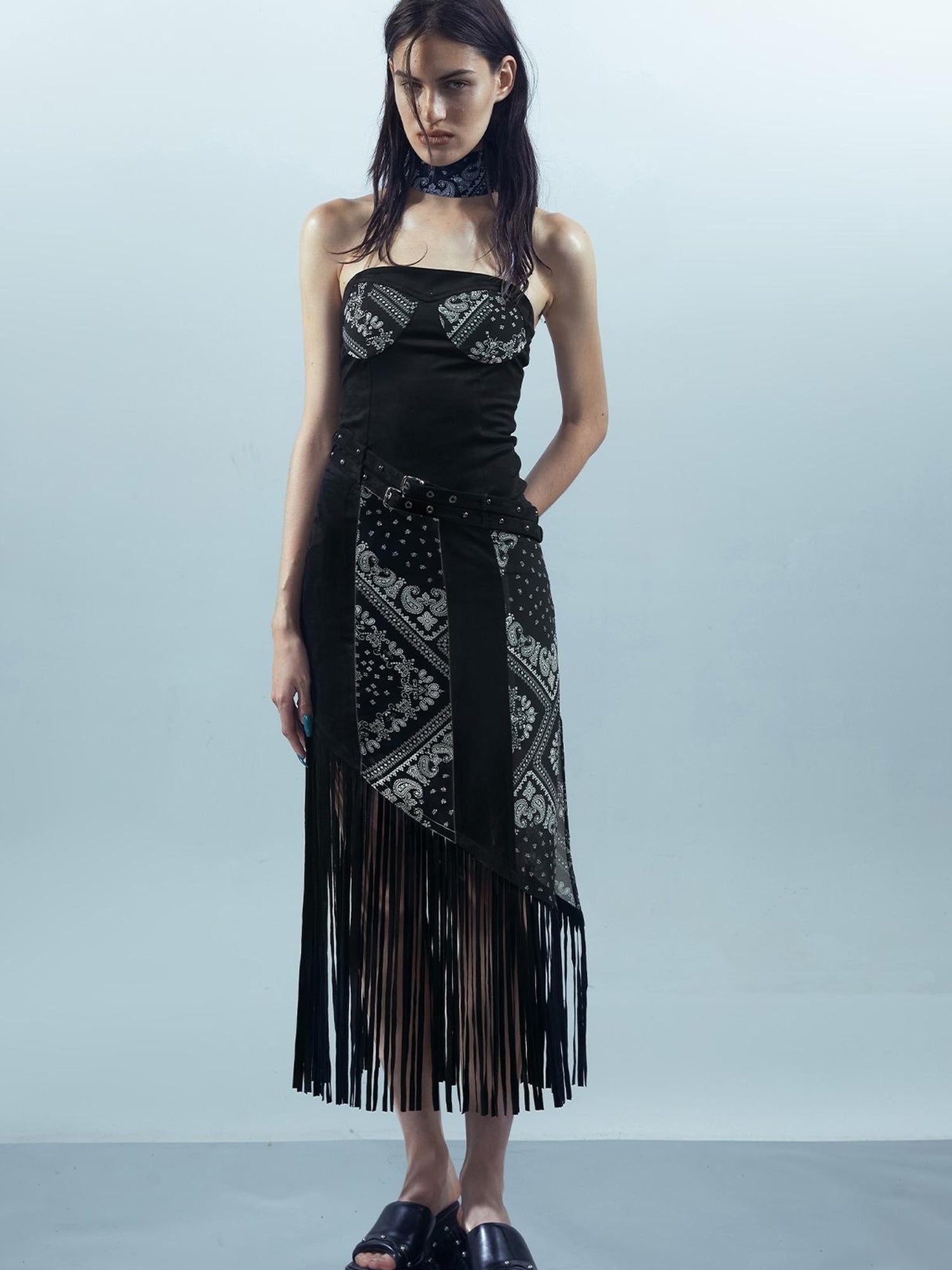 UpdateNN NORTH NODE Piscean Loom Ethereal Threads Fringe Trim Dress