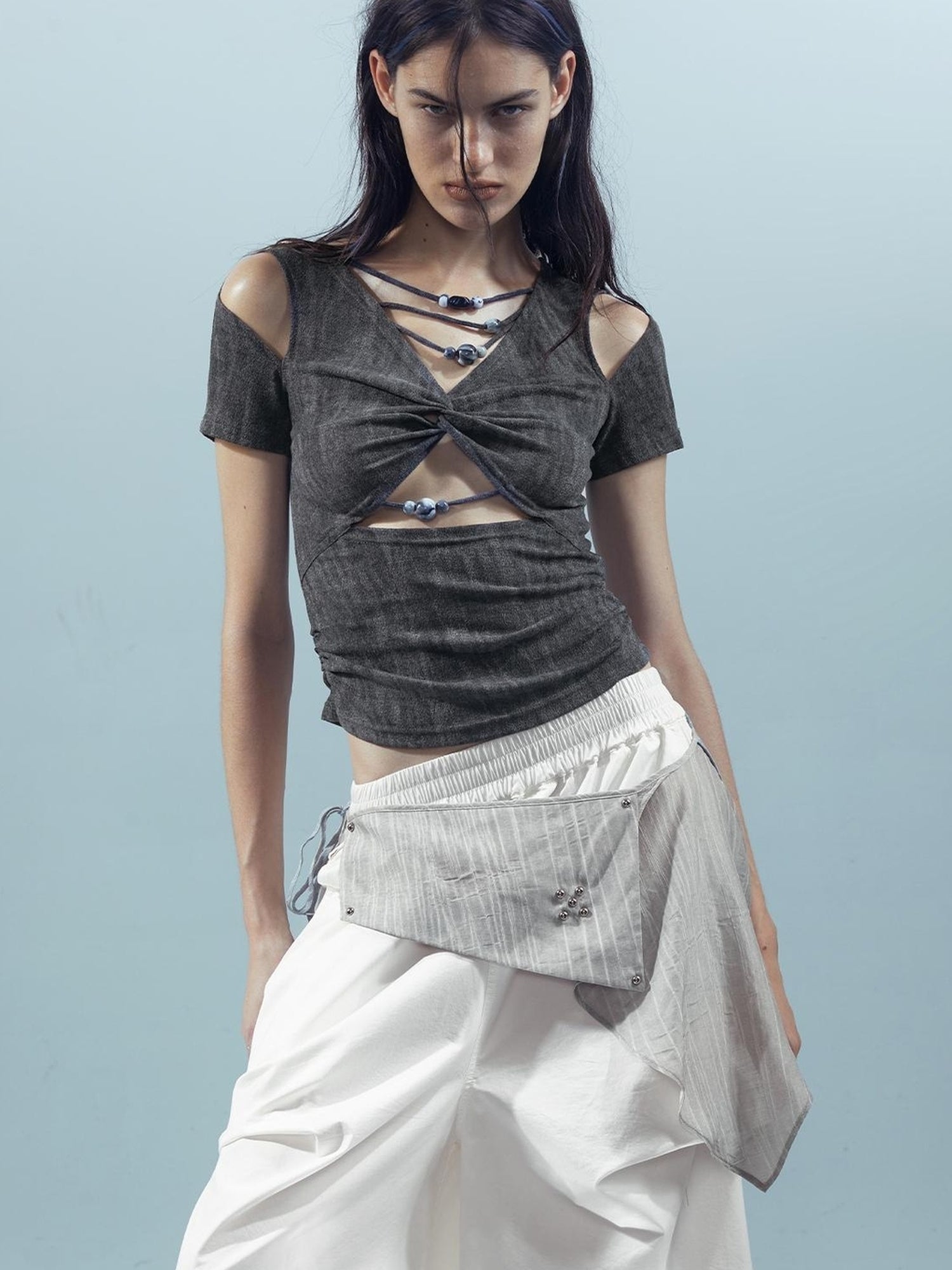 UpdateNN NORTH NODE Piscean Loom Ethereal Threads V-Neck Beaded T-Shirt