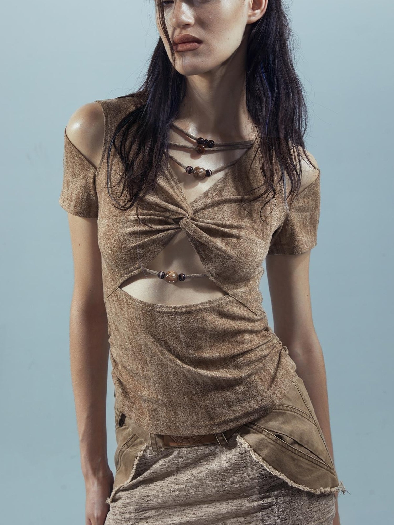 UpdateNN NORTH NODE Piscean Loom Ethereal Threads V-Neck Beaded T-Shirt