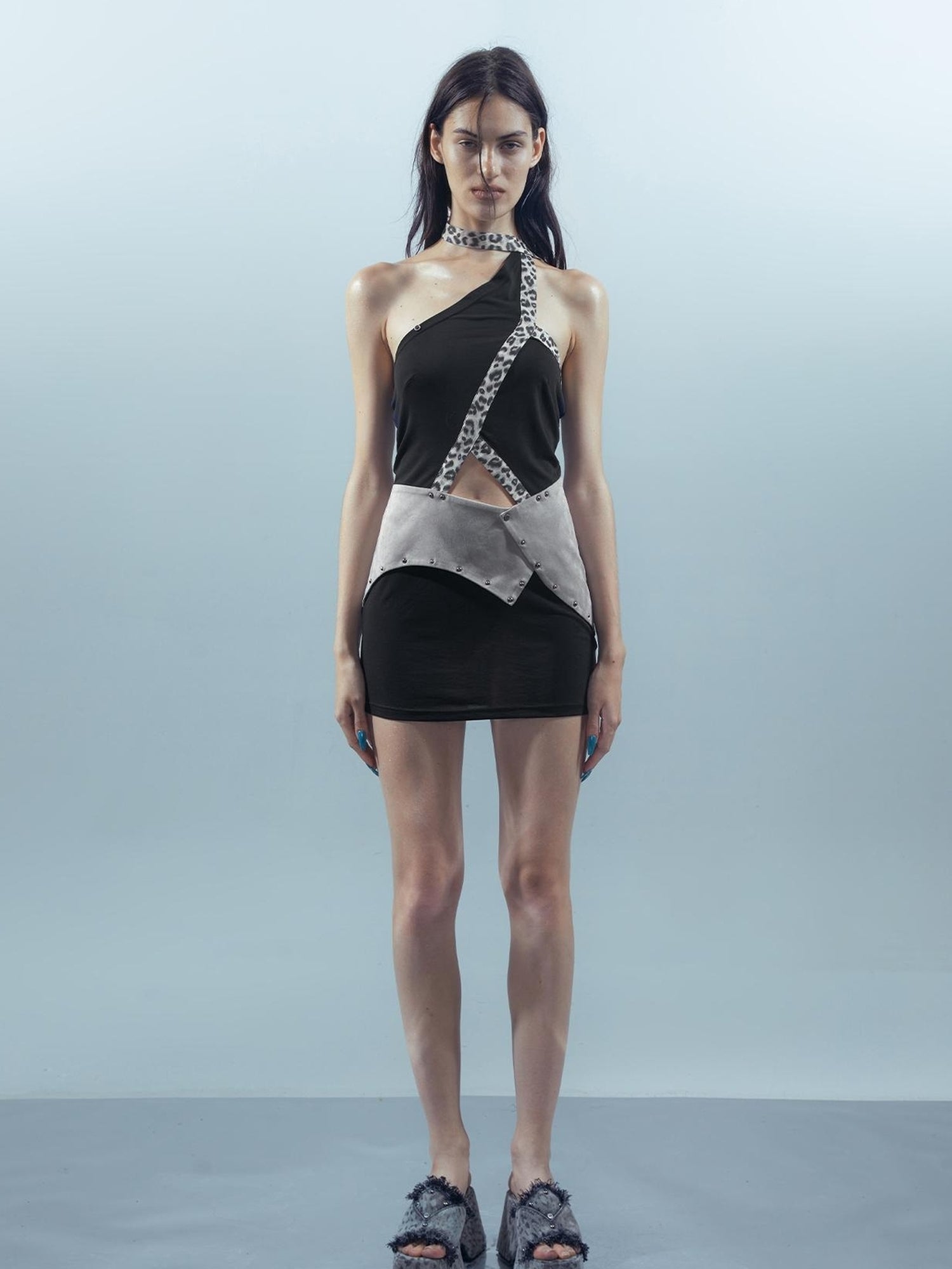 UpdateNN NORTH NODE Piscean Mirage Textured Halter Dress V-Neck T-Shirt Long-Sleeve