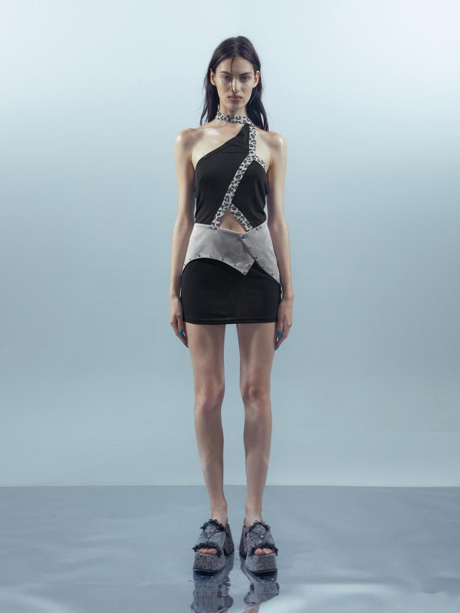 UpdateNN NORTH NODE Piscean Mirage Textured Halter Dress V-Neck T-Shirt Long-Sleeve