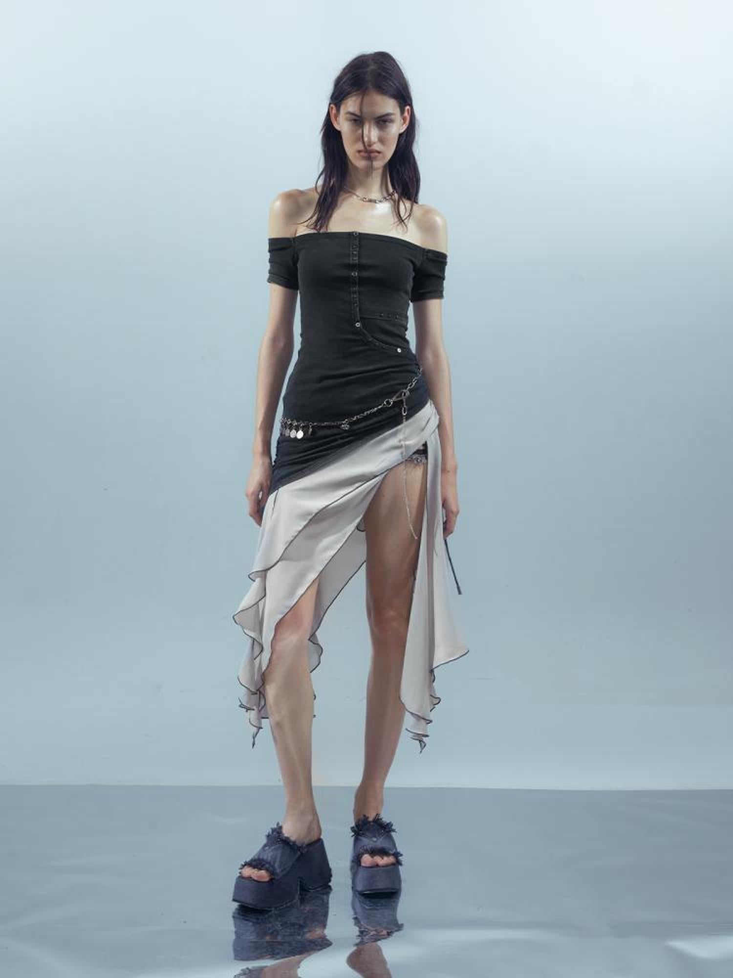 UpdateNN NORTH NODE Piscean Odyssey Ethereal Chiffon Asymmetrical V-Neck T-Shirt Long-Sleeve Dress