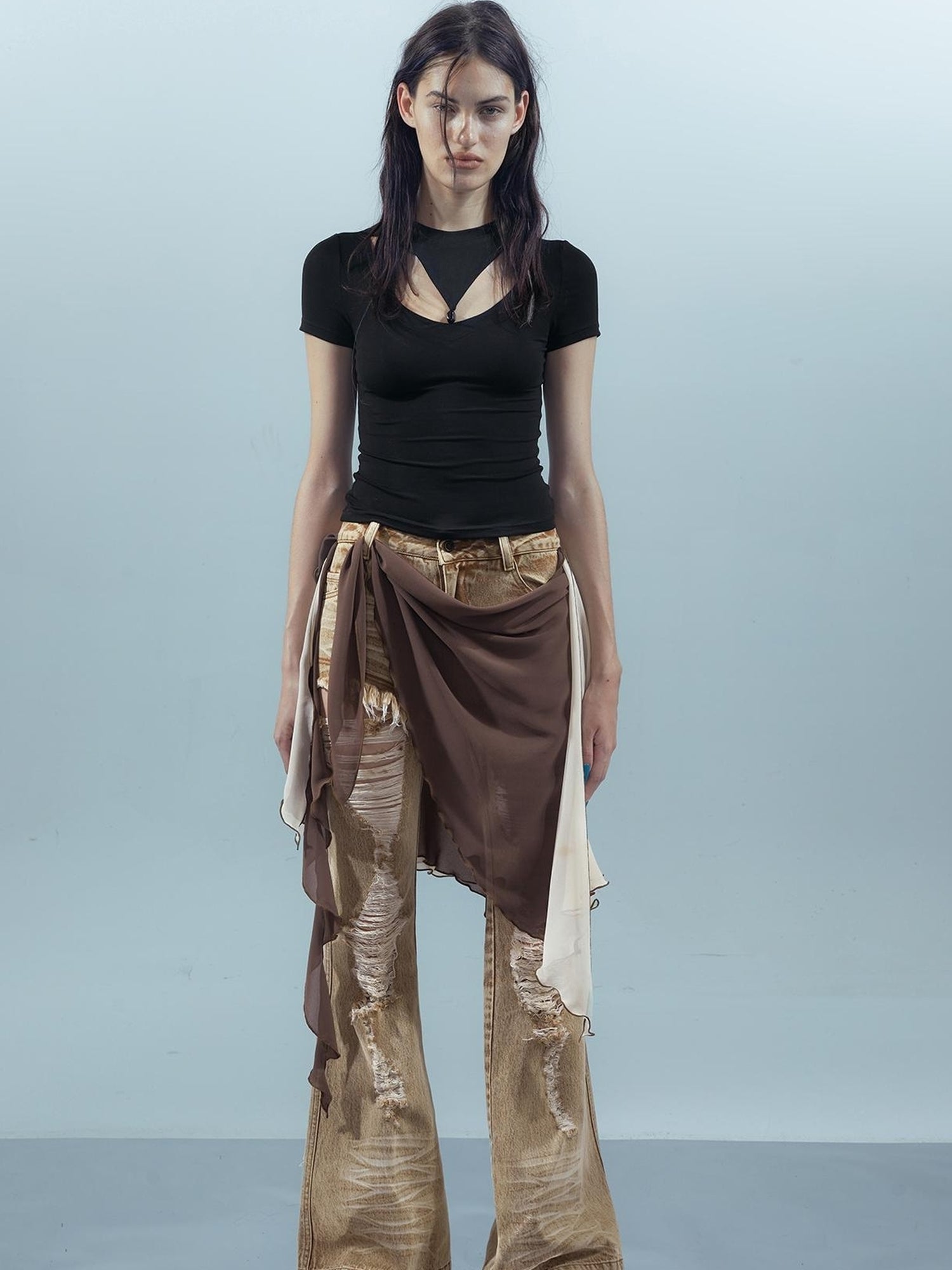 UpdateNN NORTH NODE Piscean Odyssey Ethereal Hollowed Beaded V-neck T-shirt Long Sleeve