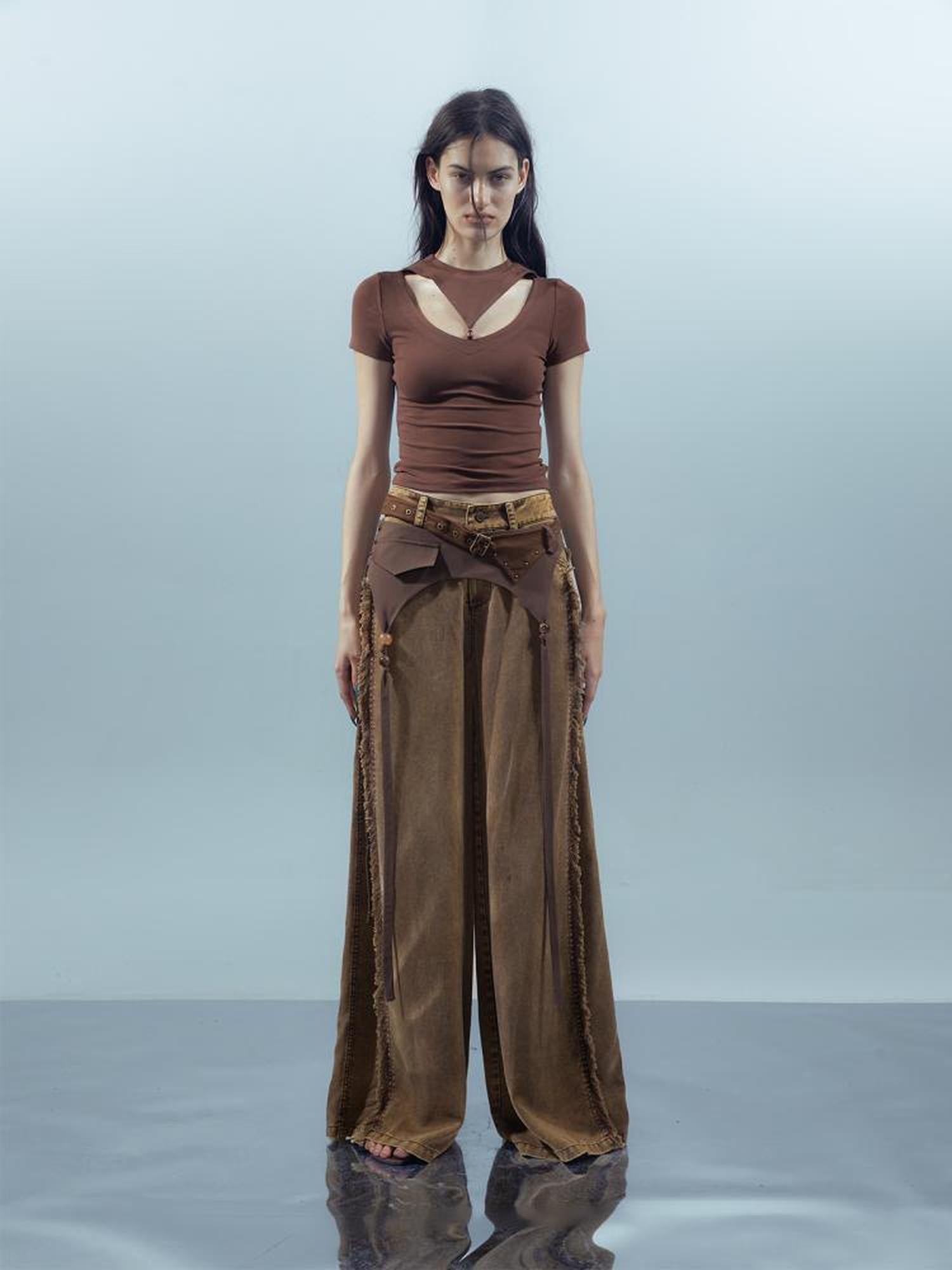 UpdateNN NORTH NODE Piscean Odyssey Ethereal Hollowed Beaded V-neck T-shirt Long Sleeve