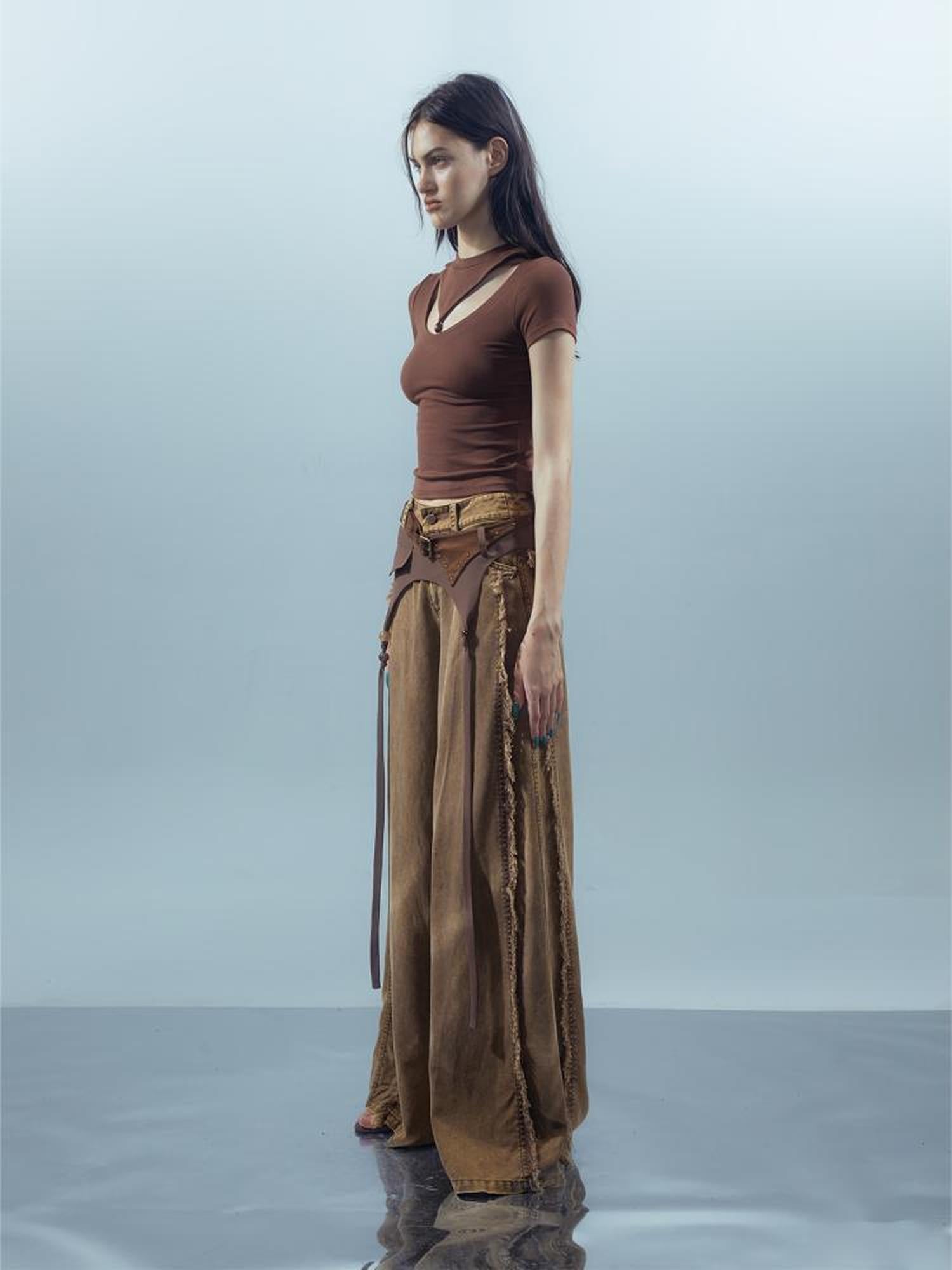 UpdateNN NORTH NODE Piscean Odyssey Ethereal Hollowed Beaded V-neck T-shirt Long Sleeve