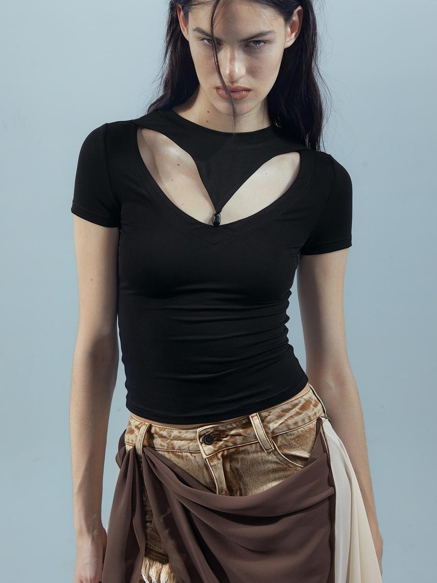 UpdateNN NORTH NODE Piscean Odyssey Ethereal Hollowed Beaded V-neck T-shirt Long Sleeve