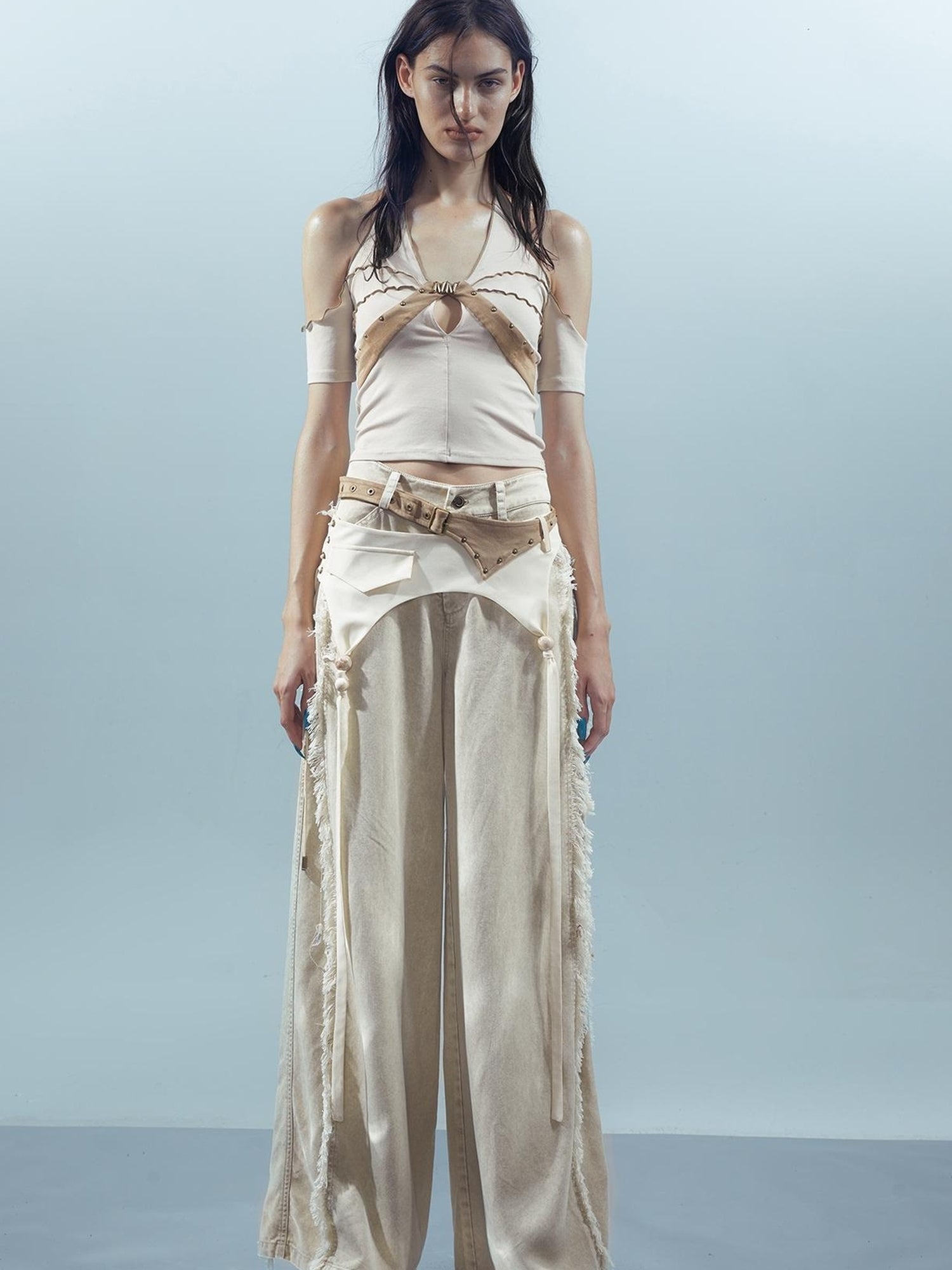 UpdateNN NORTH NODE Piscean Odyssey Ethereal Threads Rhinestone Trim V-Neck T-Shirt Long-Sleeve Tee