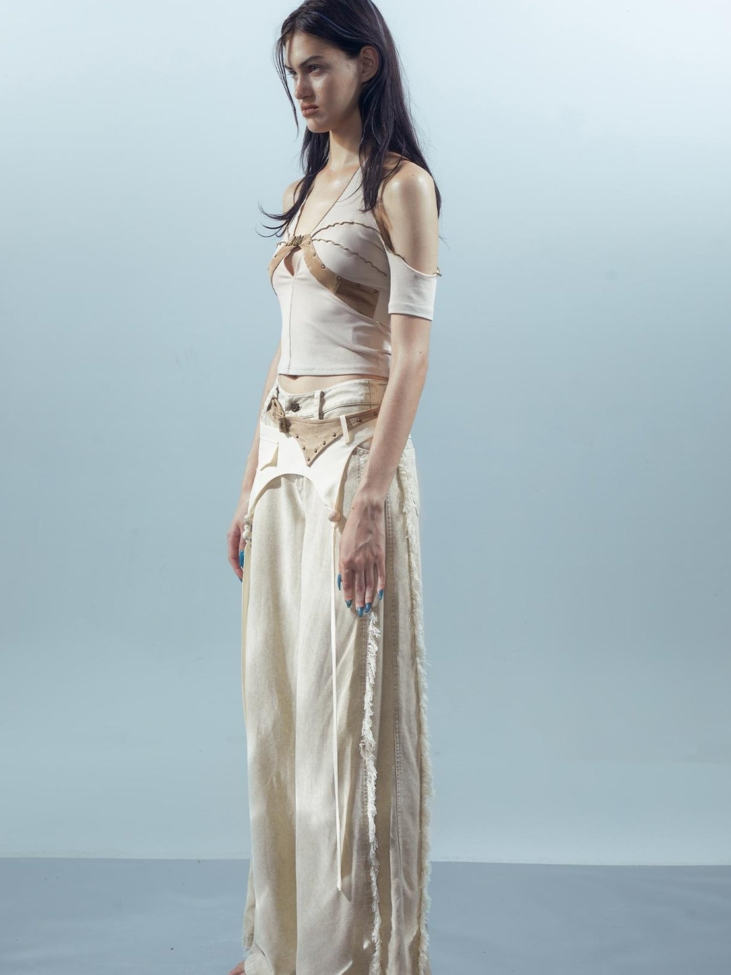 UpdateNN NORTH NODE Piscean Odyssey Ethereal Threads Rhinestone Trim V-Neck T-Shirt Long-Sleeve Tee