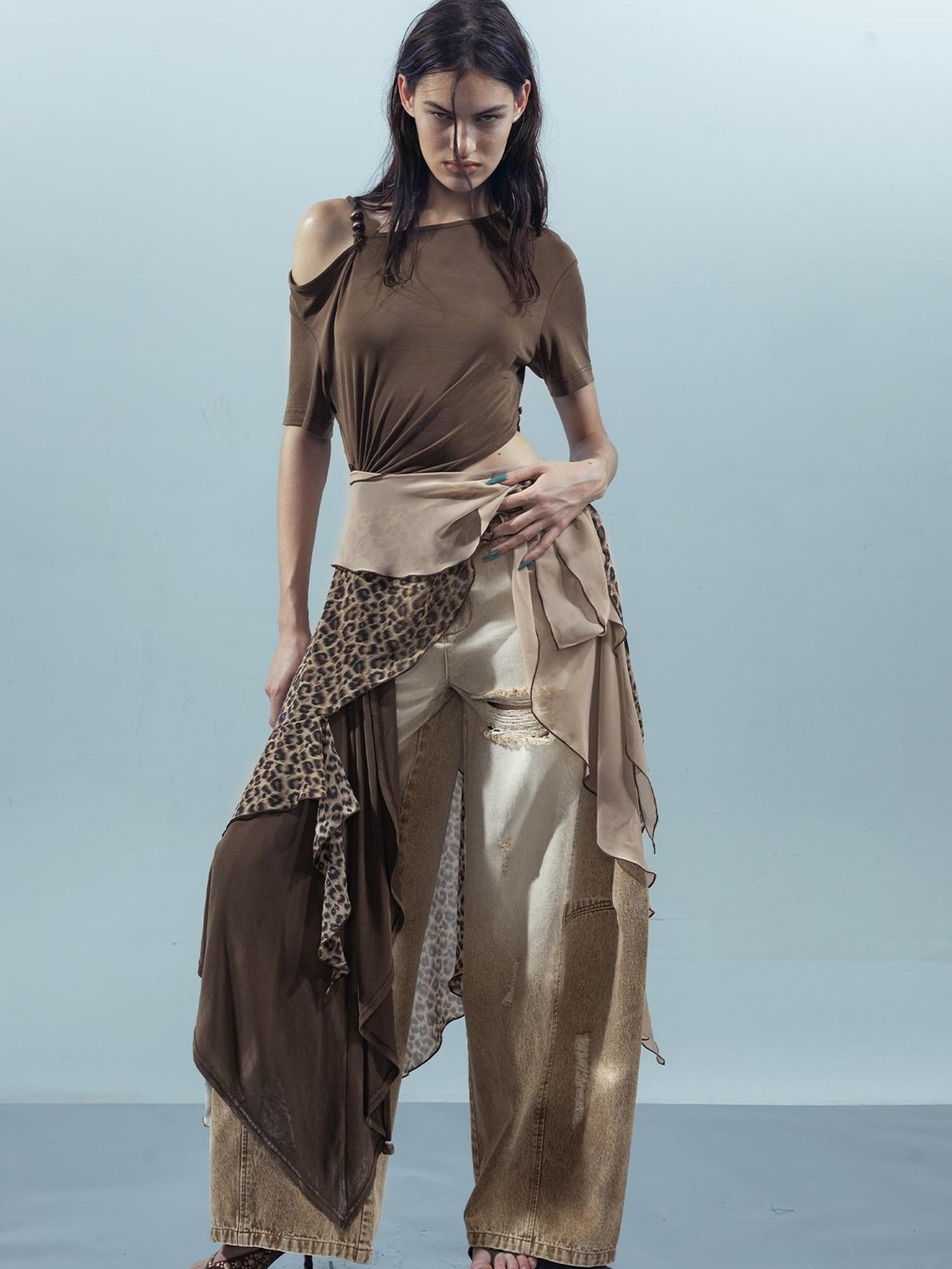UpdateNN NORTH NODE Piscean Odyssey Off Shoulder Tee With Detachable Scarf