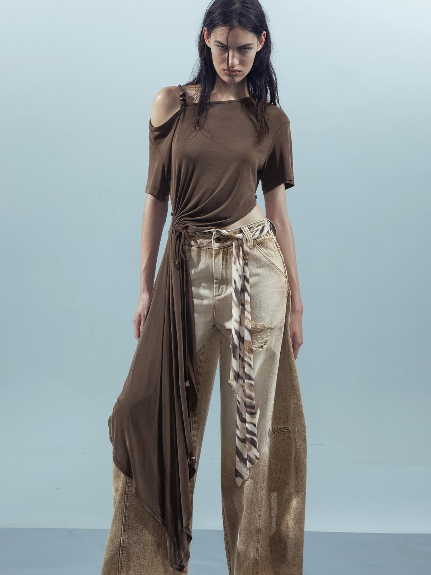UpdateNN NORTH NODE Piscean Odyssey Off Shoulder Tee With Detachable Scarf
