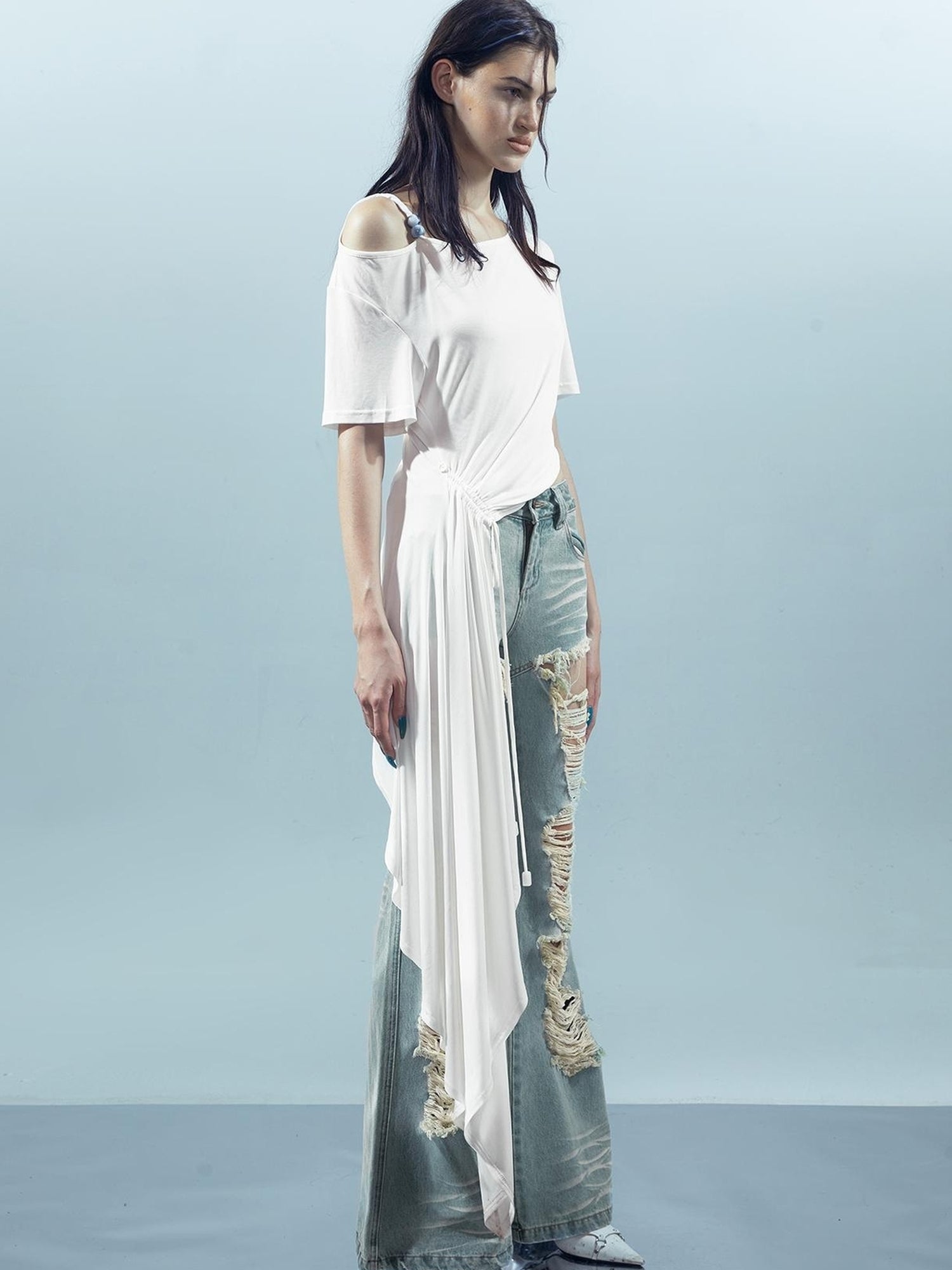 UpdateNN NORTH NODE Piscean Odyssey Off Shoulder Tee With Detachable Scarf