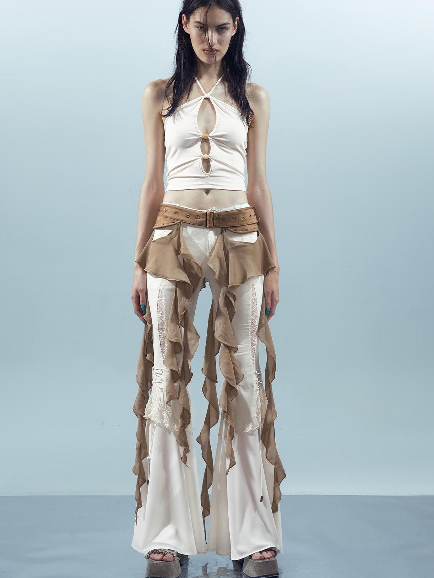 UpdateNN NORTH NODE Pisces Loom Ethereal Threads Cascading Hem V-Neck T-Shirt Long-Sleeve