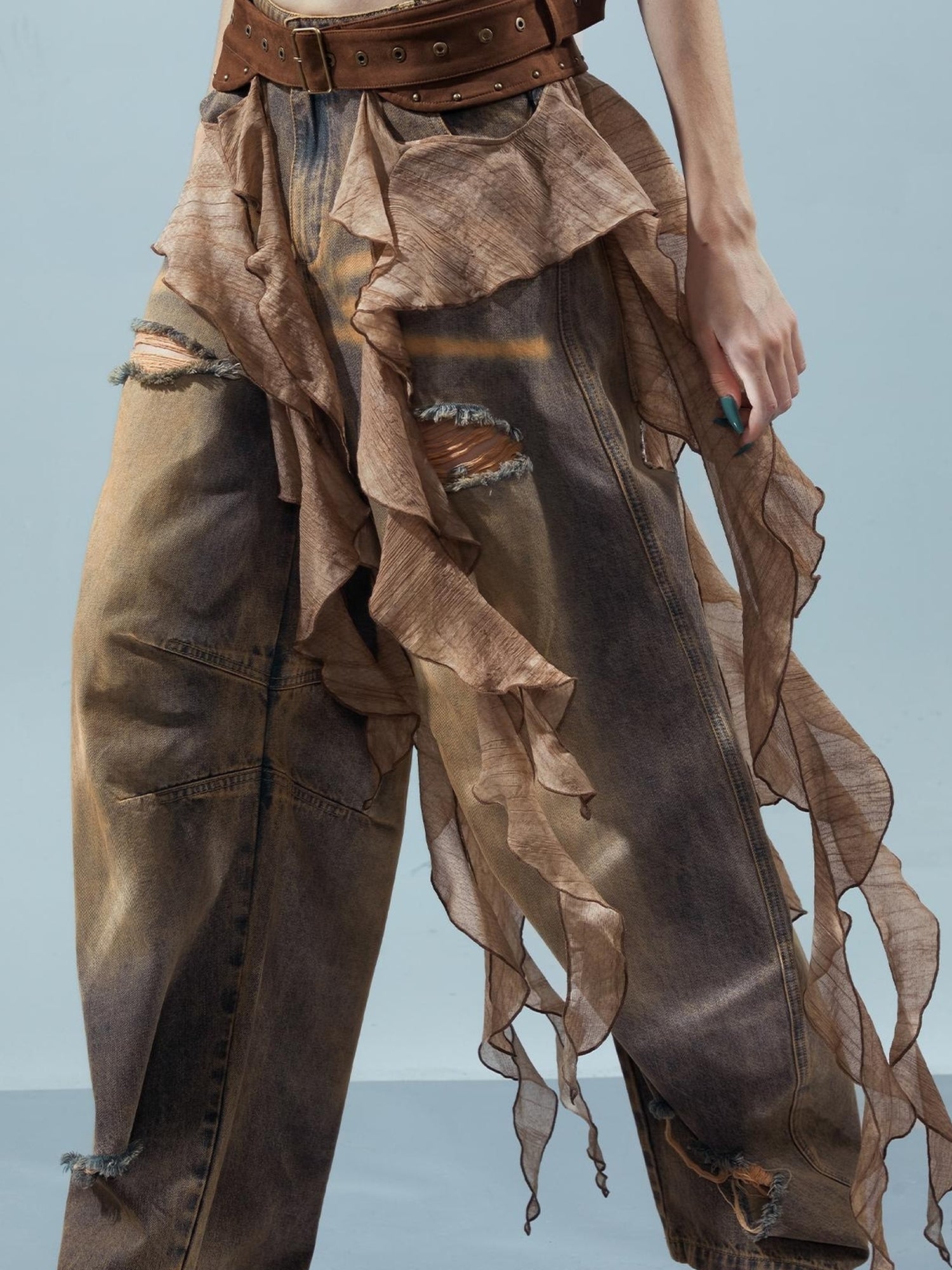 UpdateNN NORTH NODE Pisces Loom Ethereal Threads Cascading Hem V-Neck T-Shirt Long-Sleeve