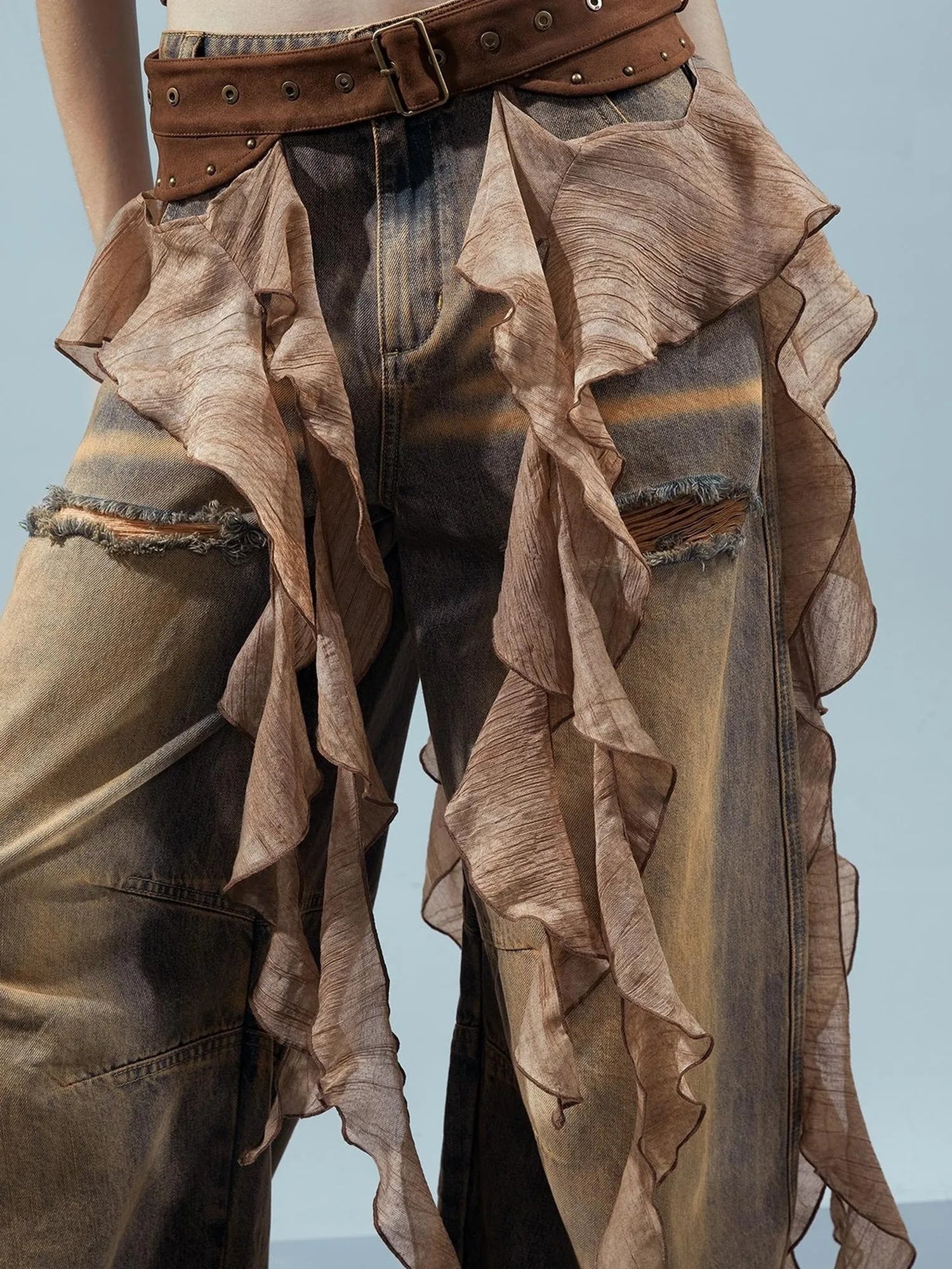 Pisces Loom Ethereal Threads Cascading Hem V-Neck T-Shirt Long-Sleeve