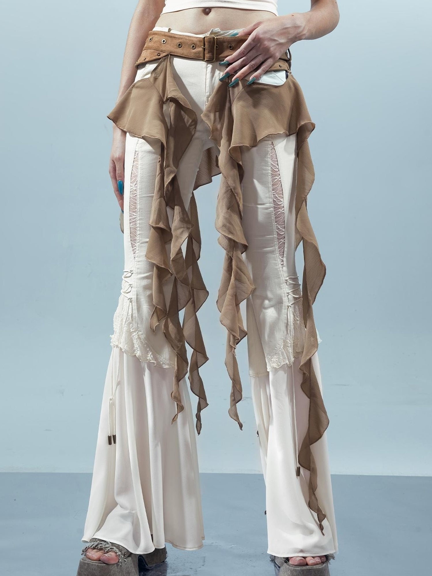 UpdateNN NORTH NODE Pisces Loom Ethereal Threads Cascading Hem V-Neck T-Shirt Long-Sleeve