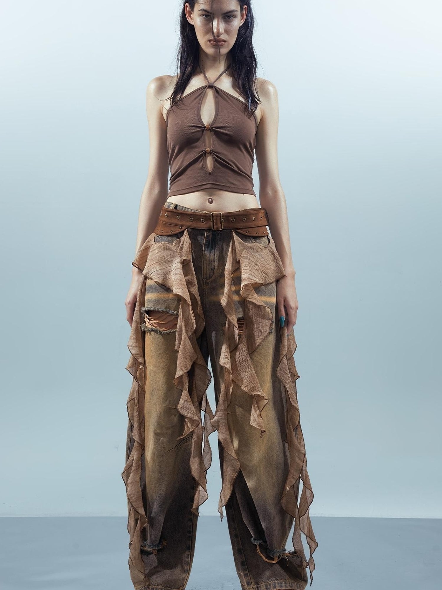 UpdateNN NORTH NODE Pisces Loom Ethereal Threads Cascading Hem V-Neck T-Shirt Long-Sleeve