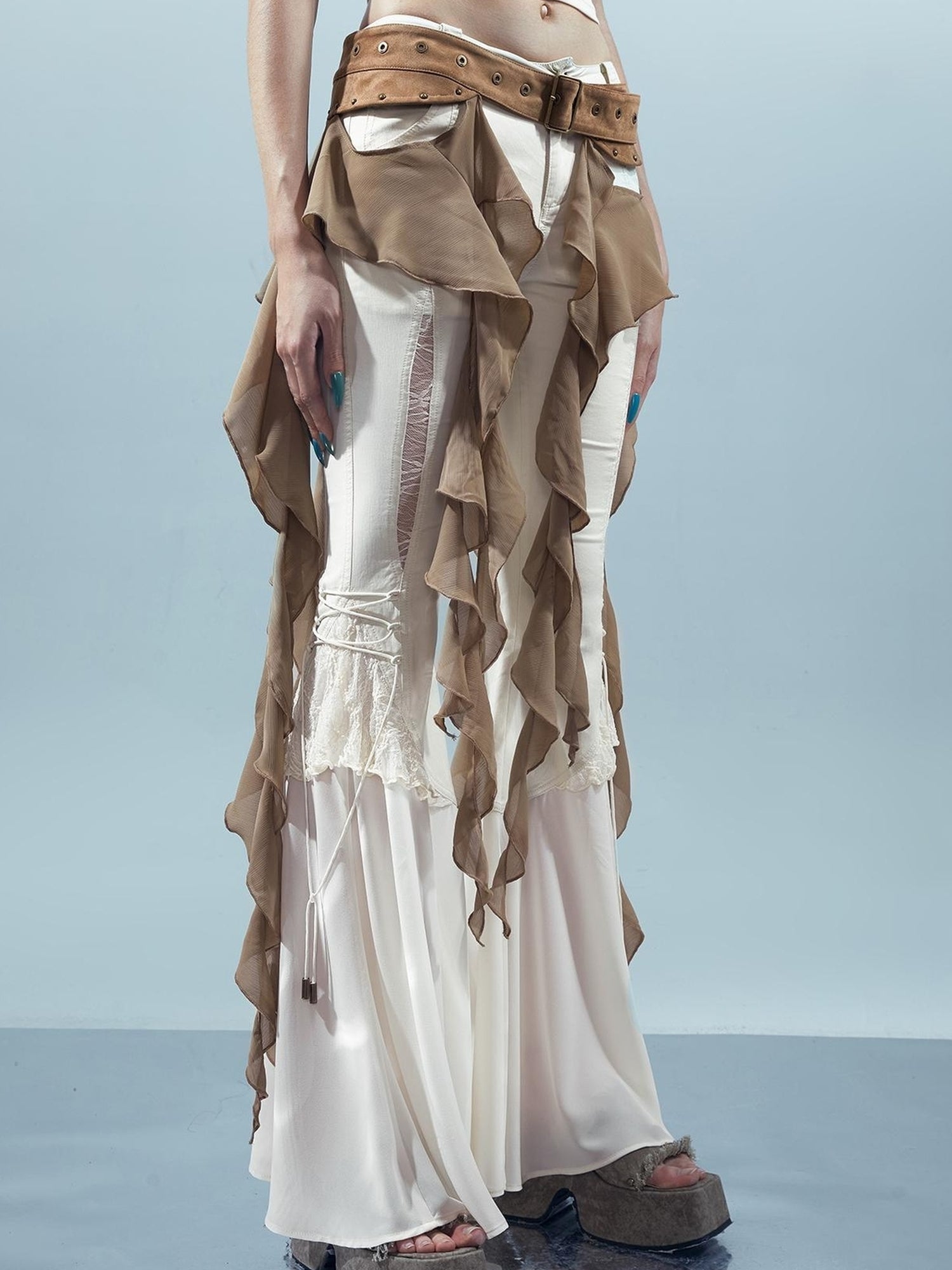 UpdateNN NORTH NODE Pisces Loom Ethereal Threads Cascading Hem V-Neck T-Shirt Long-Sleeve