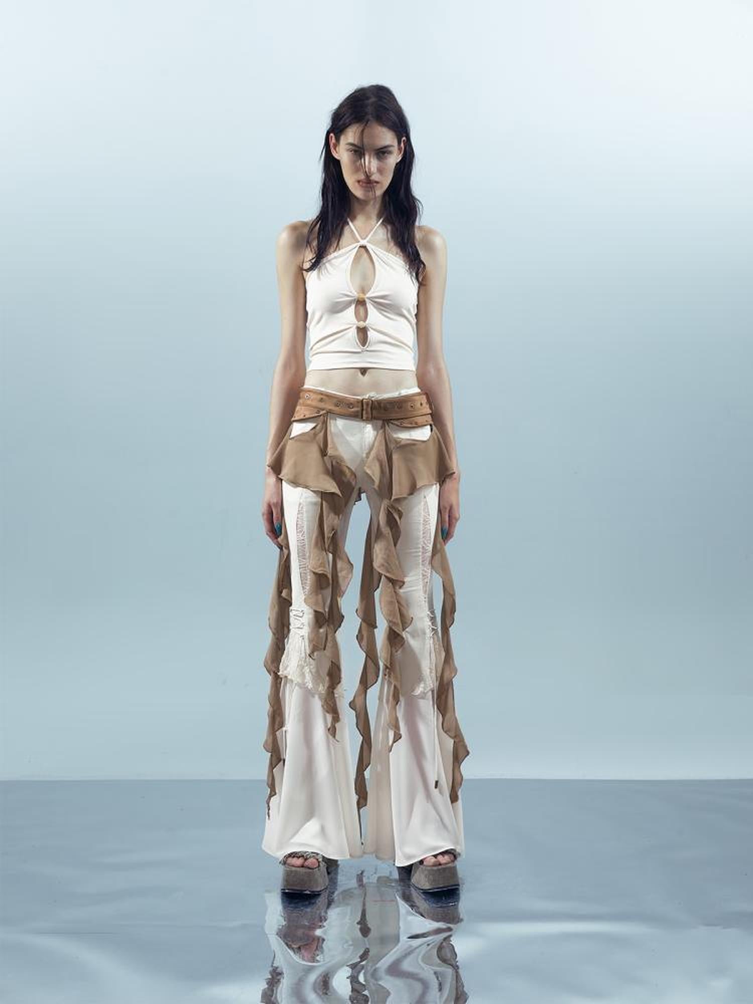 UpdateNN NORTH NODE Pisces Loom Ethereal Threads Cascading Hem V-Neck T-Shirt Long-Sleeve