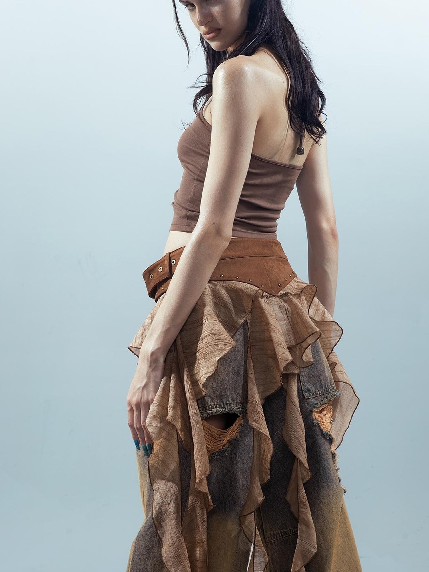 UpdateNN NORTH NODE Pisces Loom Ethereal Threads Cascading Hem V-Neck T-Shirt Long-Sleeve