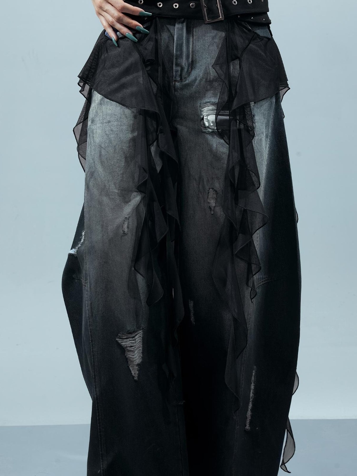 UpdateNN NORTH NODE Pisces Loom Ethereal Threads Cascading Hem V-Neck T-Shirt Long-Sleeve