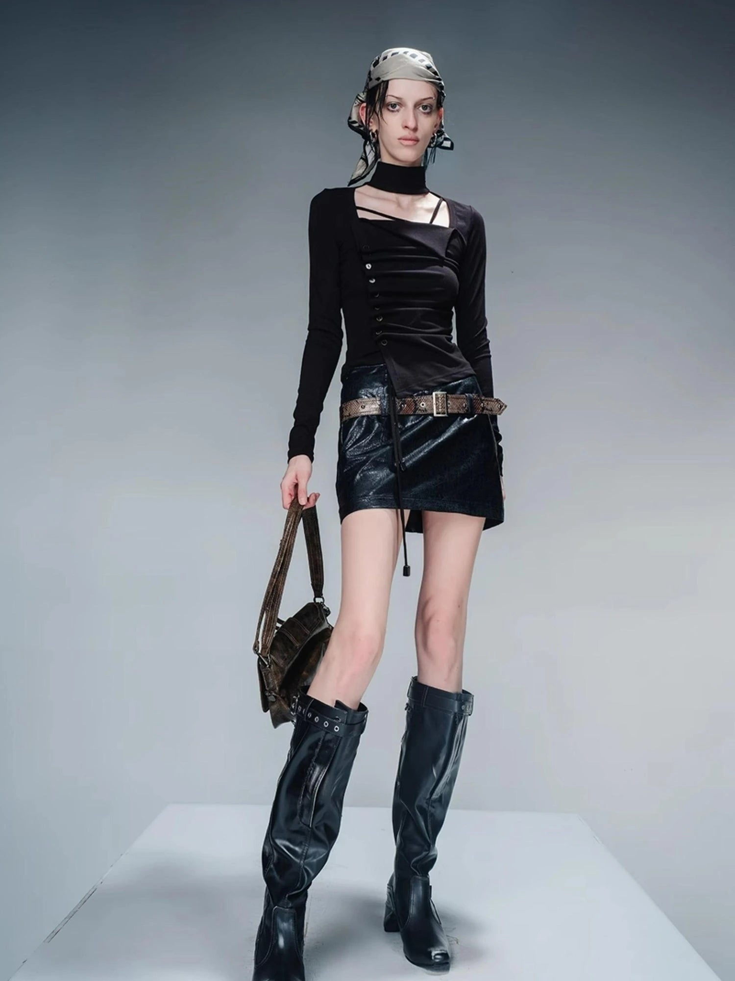 Pleated Drawstring Long Sleeve Base Layer