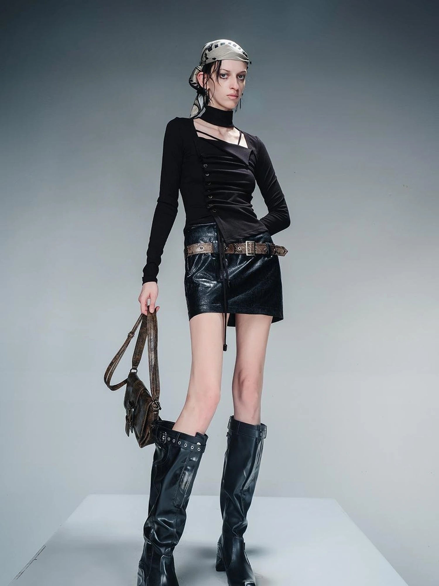 Pleated Drawstring Long Sleeve Base Layer