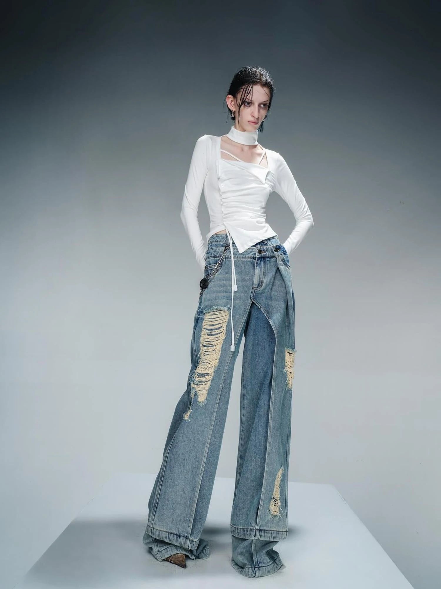 Pleated Drawstring Long Sleeve Base Layer