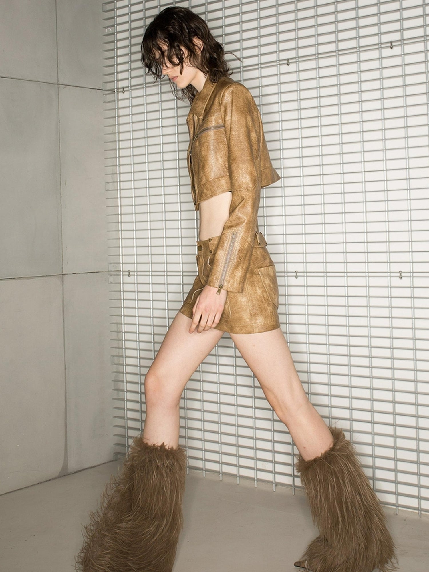 UpdateNN NORTH NODE Retro PU Leather Jacket And Skirt Set