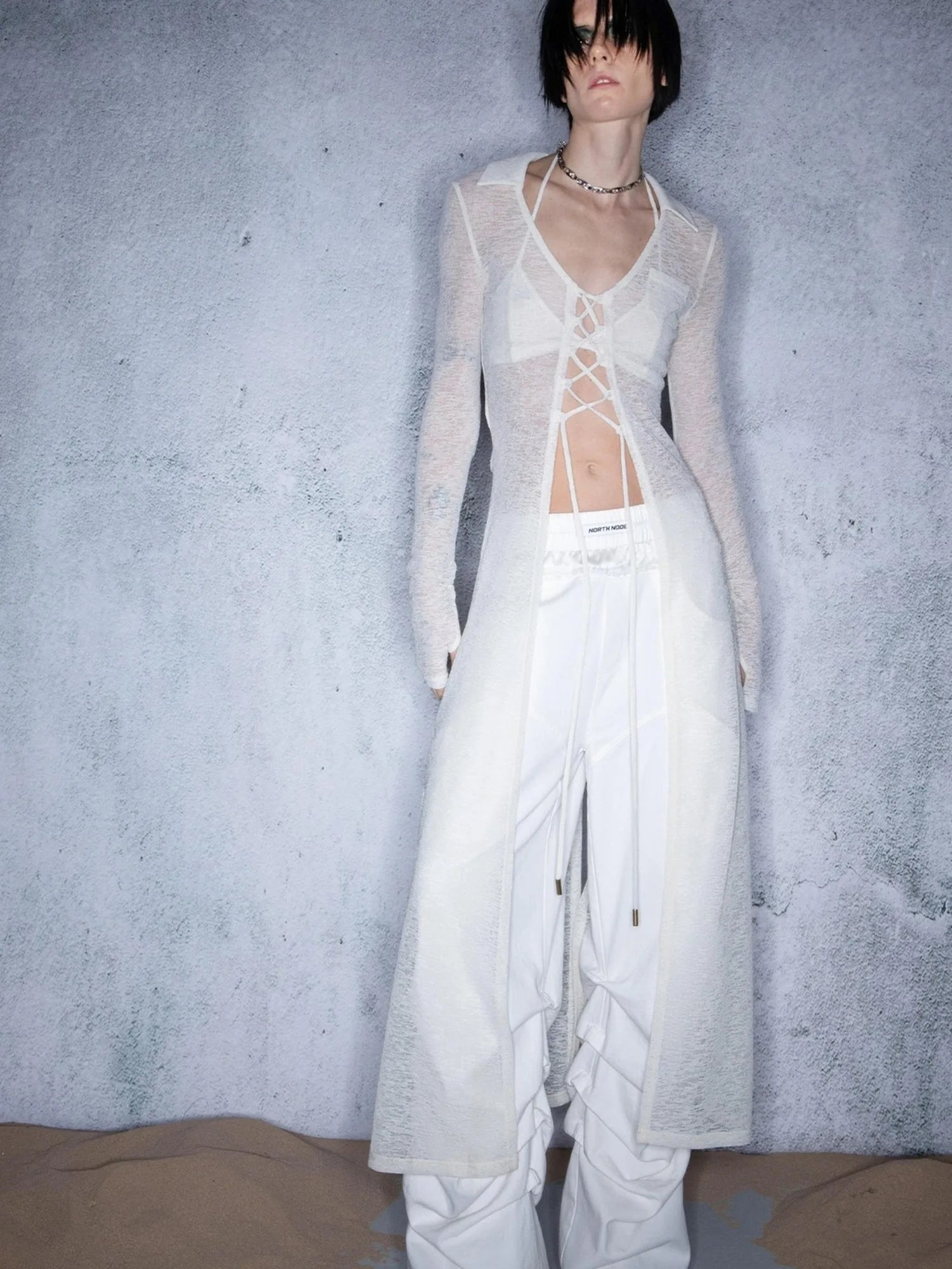 Ripple Overlap Washed Pleated Wide Leg Trousers