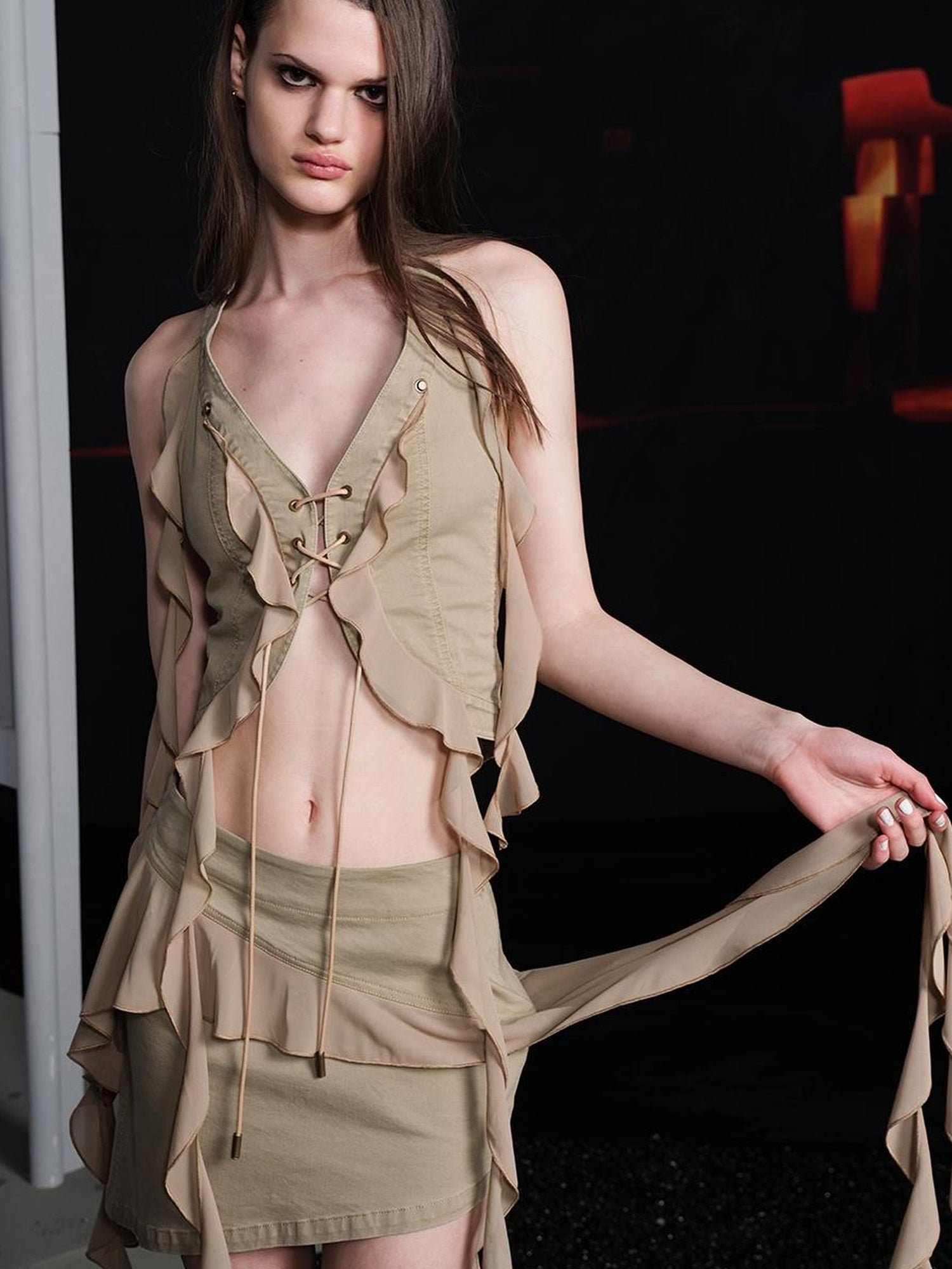 UpdateNN NORTH NODE Ruffled Asymmetrical Skirt With Floral Hem