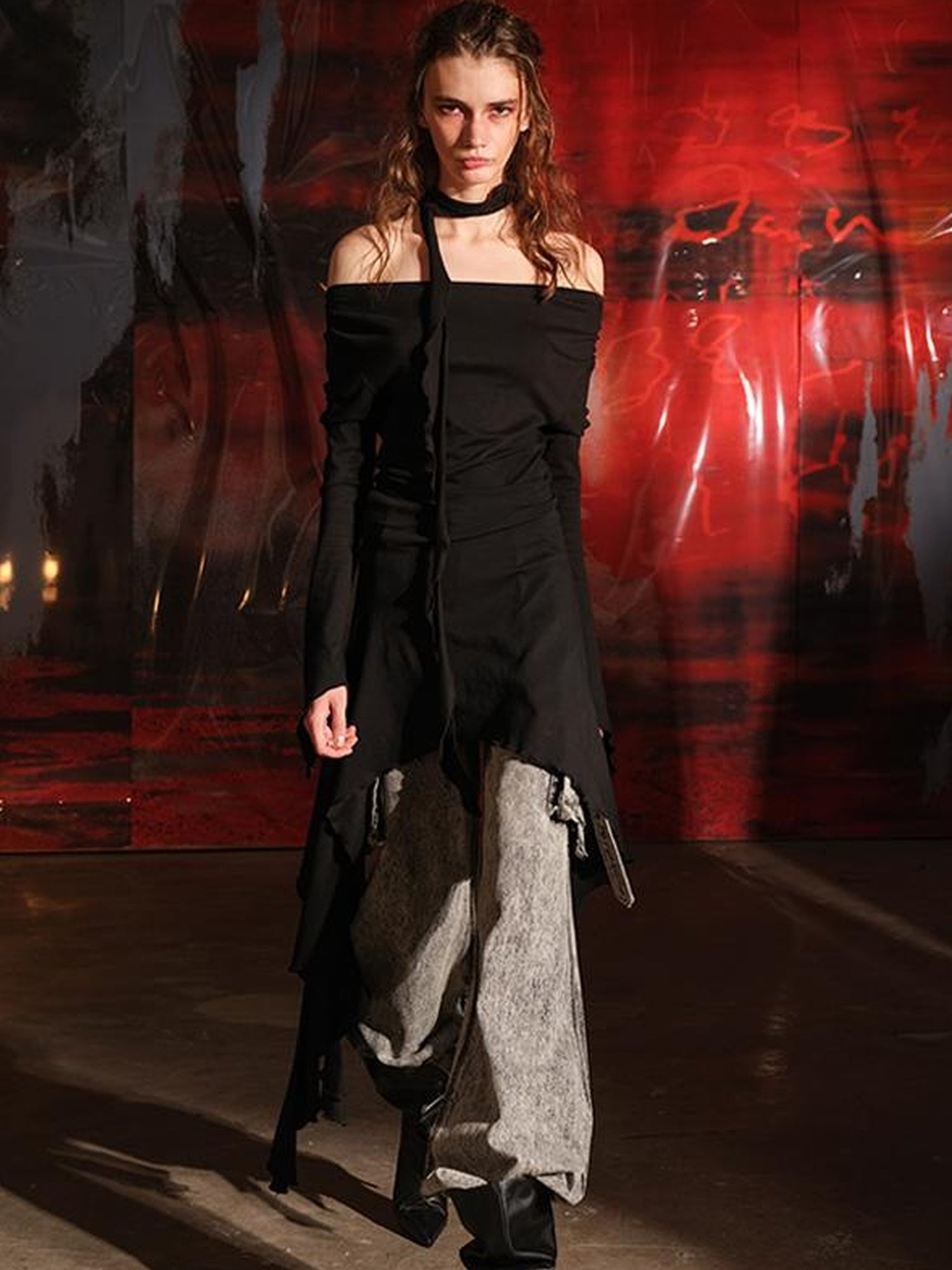 UpdateNN NORTH NODE Ruffled Wave Hem Asymmetrical Dress With Collar