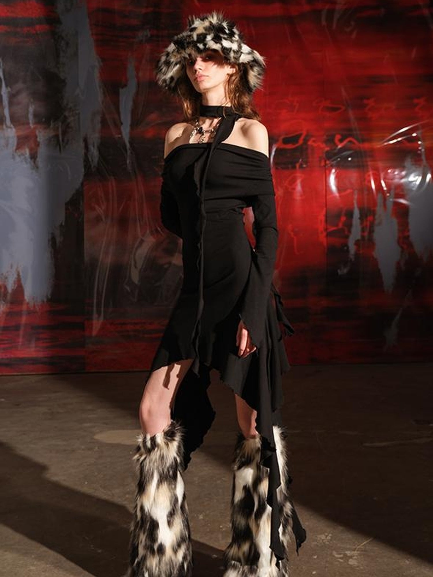 UpdateNN NORTH NODE Ruffled Wave Hem Asymmetrical Dress With Collar