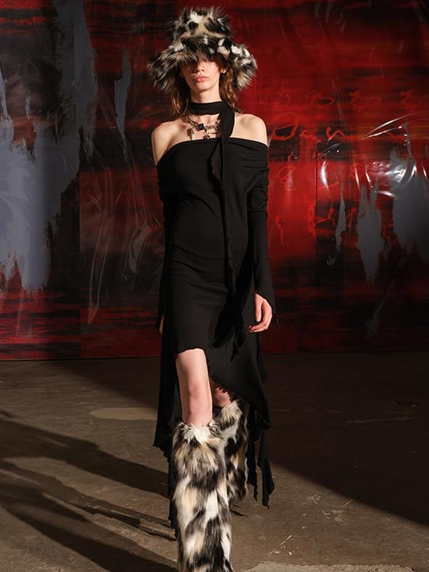 UpdateNN NORTH NODE Ruffled Wave Hem Asymmetrical Dress With Collar