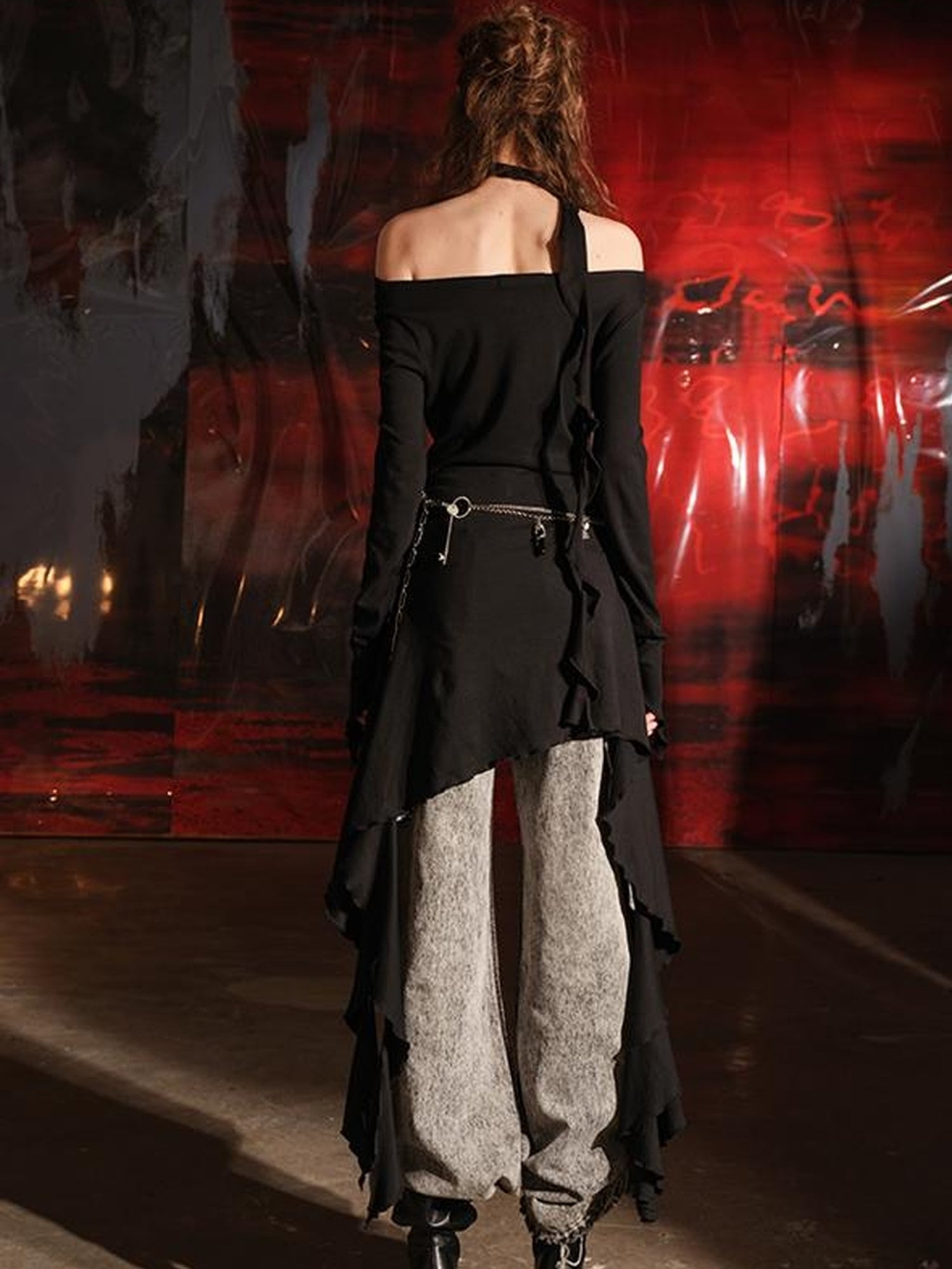 UpdateNN NORTH NODE Ruffled Wave Hem Asymmetrical Dress With Collar