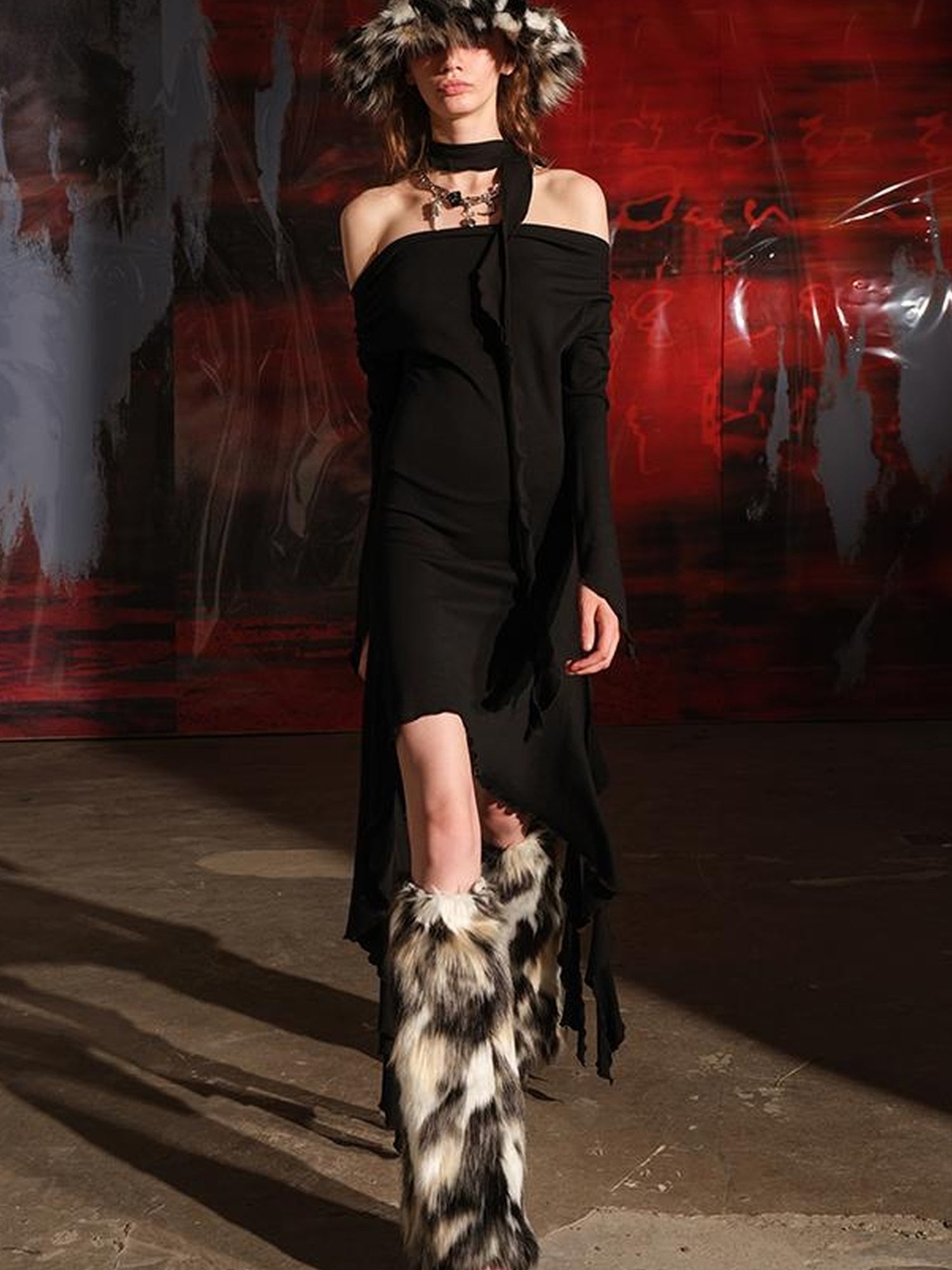 UpdateNN NORTH NODE Ruffled Wave Hem Asymmetrical Dress With Collar