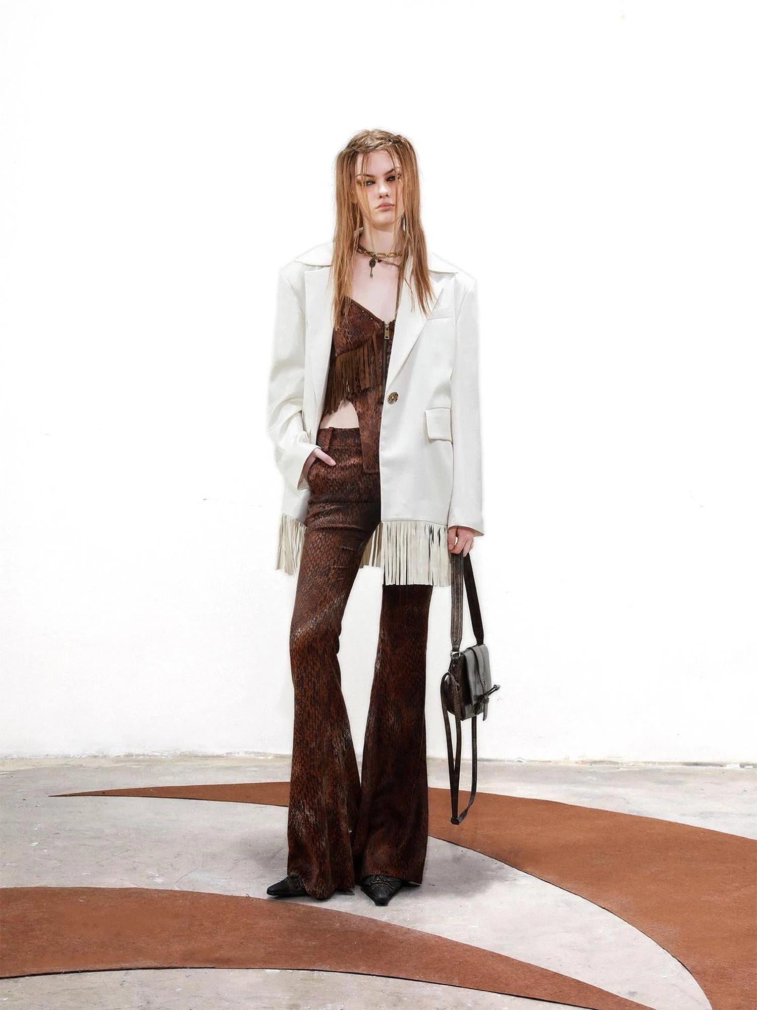 Satin Fringe Oversized Blazer